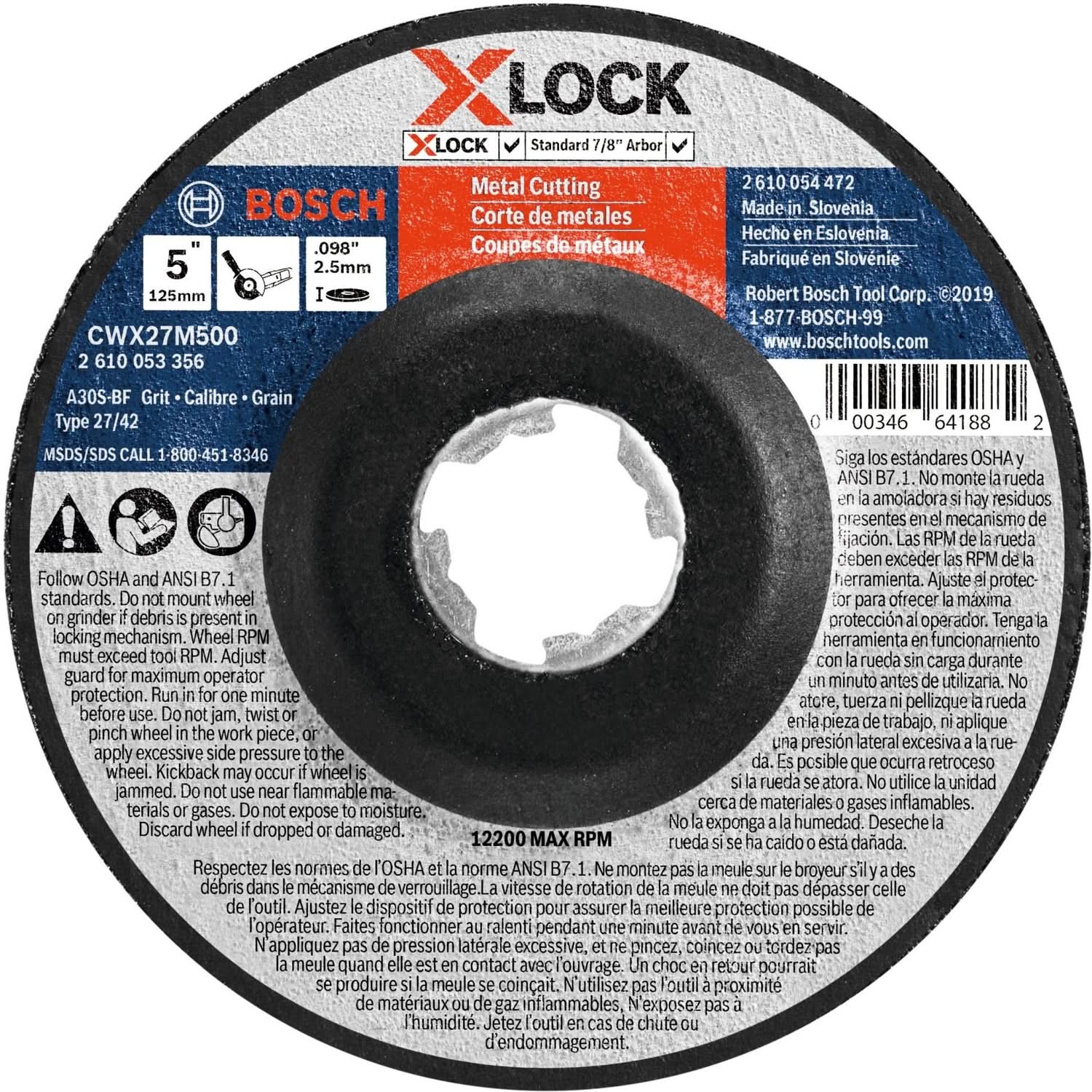 Bosch CWX27M500 X-Lock Metal Cutting T27 5″ x .098″ Wheel