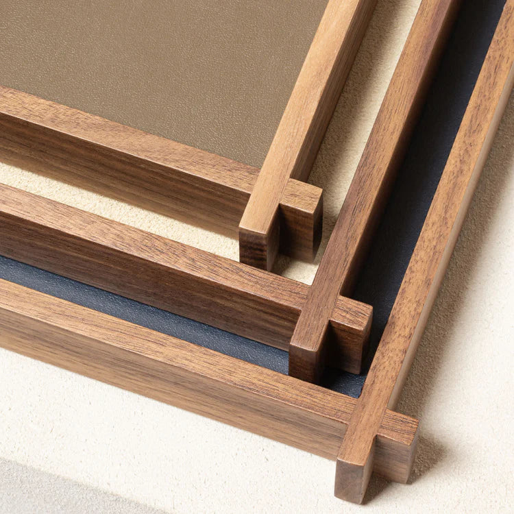 GIOBAGNARA | STRUCTURA LEATHER AND WOOD LONG RECTANGULAR TRAY LARGE #2| $585.00 - Image 2