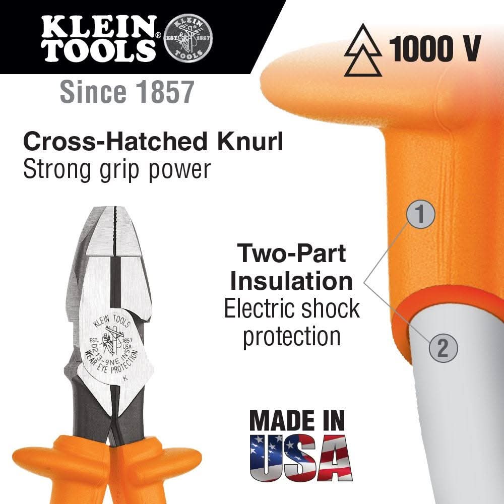 Klein Tools D20009NEINS Insulated Lineman's Pliers, 9-Inch - Image 2