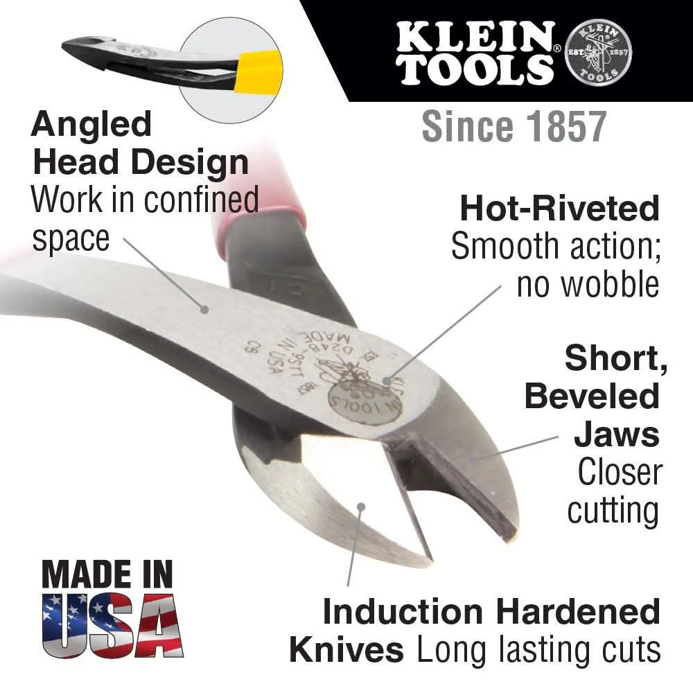 Klein Tools D248-8-GLW Diagonal Cutting Pliers, Angled Head, High-Visibility, 8-Inch - Image 2