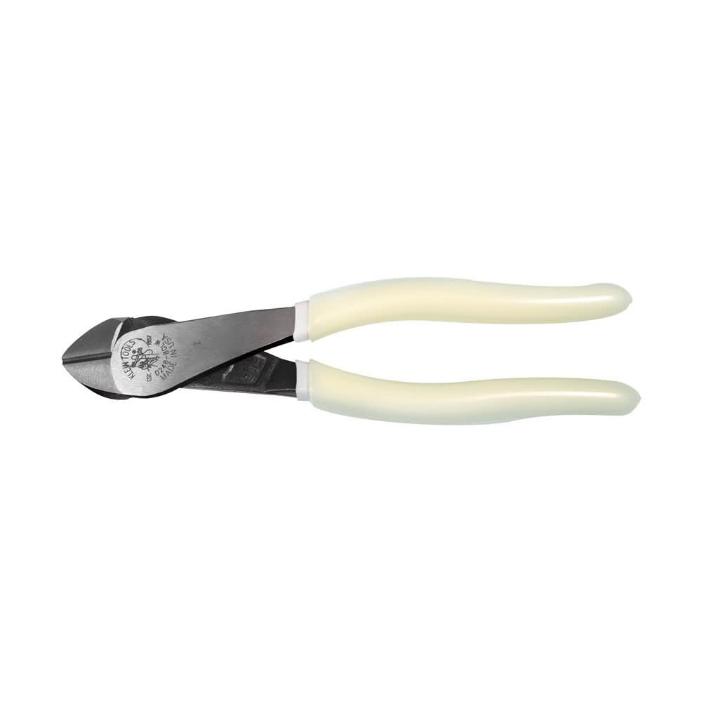 Klein Tools D248-8-GLW Diagonal Cutting Pliers, Angled Head, High-Visibility, 8-Inch - Image 1