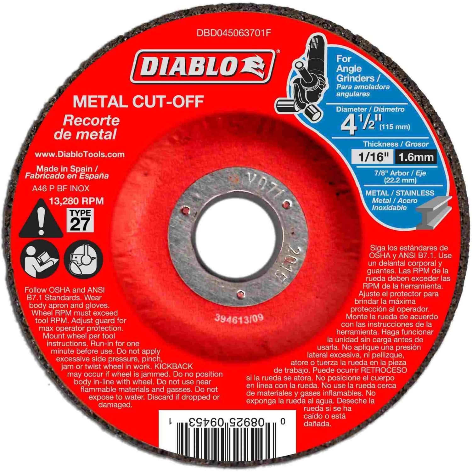 Diablo DBD045063701F 4-1/2 Inch Metal Cut Off Disc – Type 27