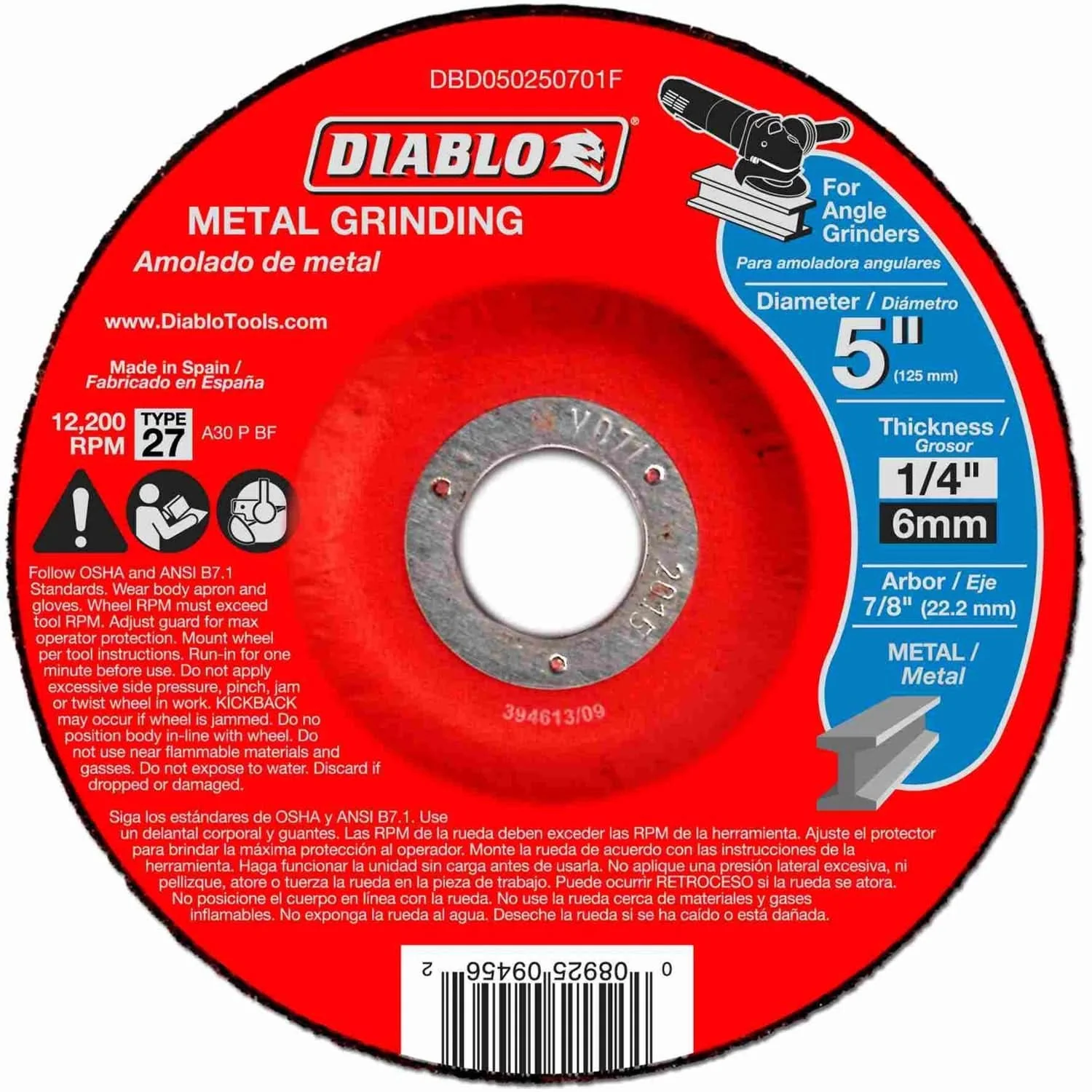 Diablo DBD050250701F 5 in.Metal Grinding Disc – Type 27 (25-Pack)