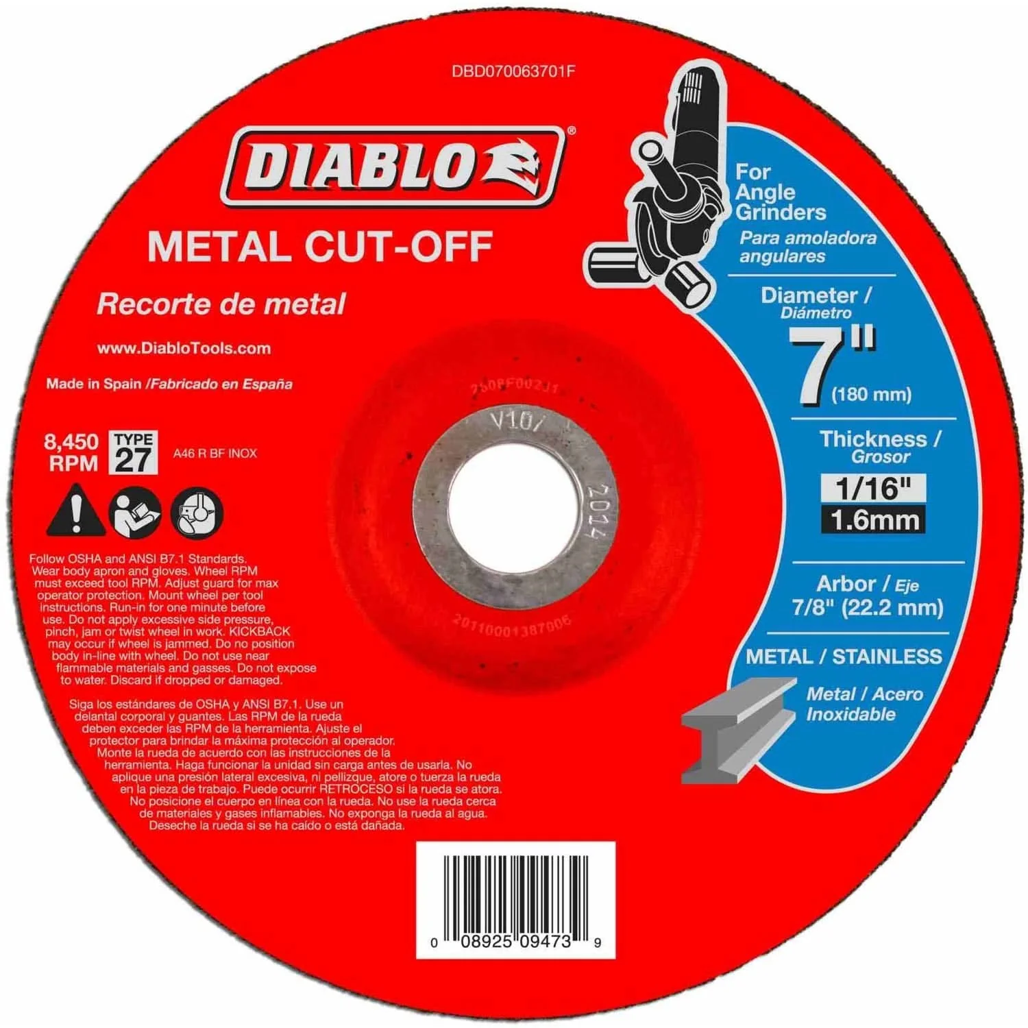 Diablo DBD070063701F 7 in.Metal Cut Off Disc – Type 27 (50-Pack)