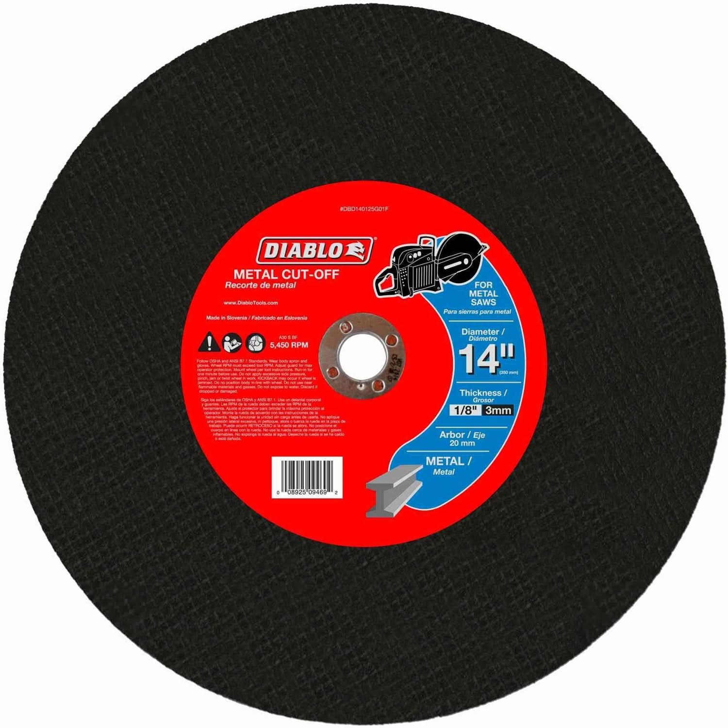 Diablo DBD140125G01F 14 in.Metal High Speed Cut Off Disc 20mm (50-Pack)