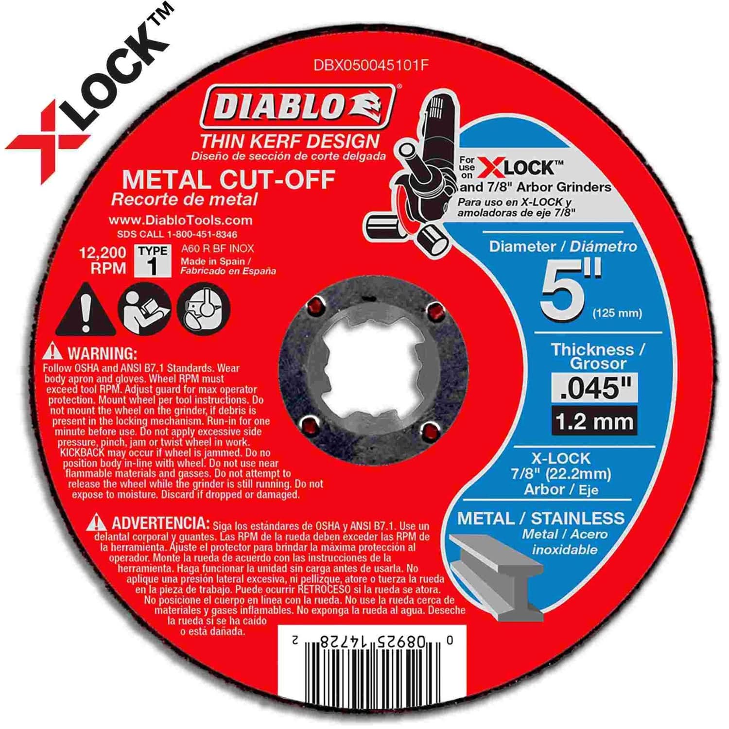 Diablo DBX050045101F 5 Inch Thin Kerf Metal Cut-Off Disc for X-Lock and All Grinders - Image 1