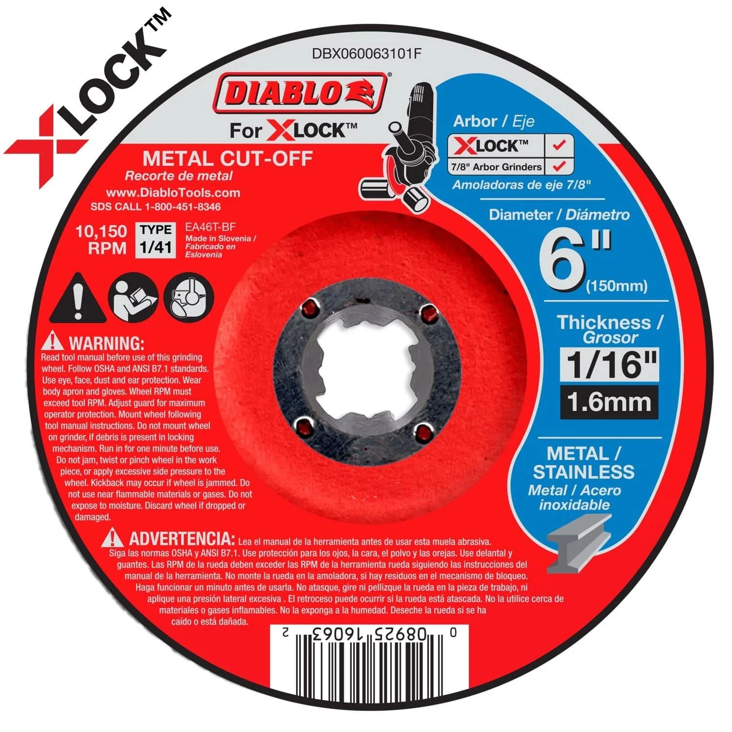 Diablo DBX060063101F 6 in. Type 1/41 Metal Cut-Off Disc for X-Lock and All Grinders - Image 1
