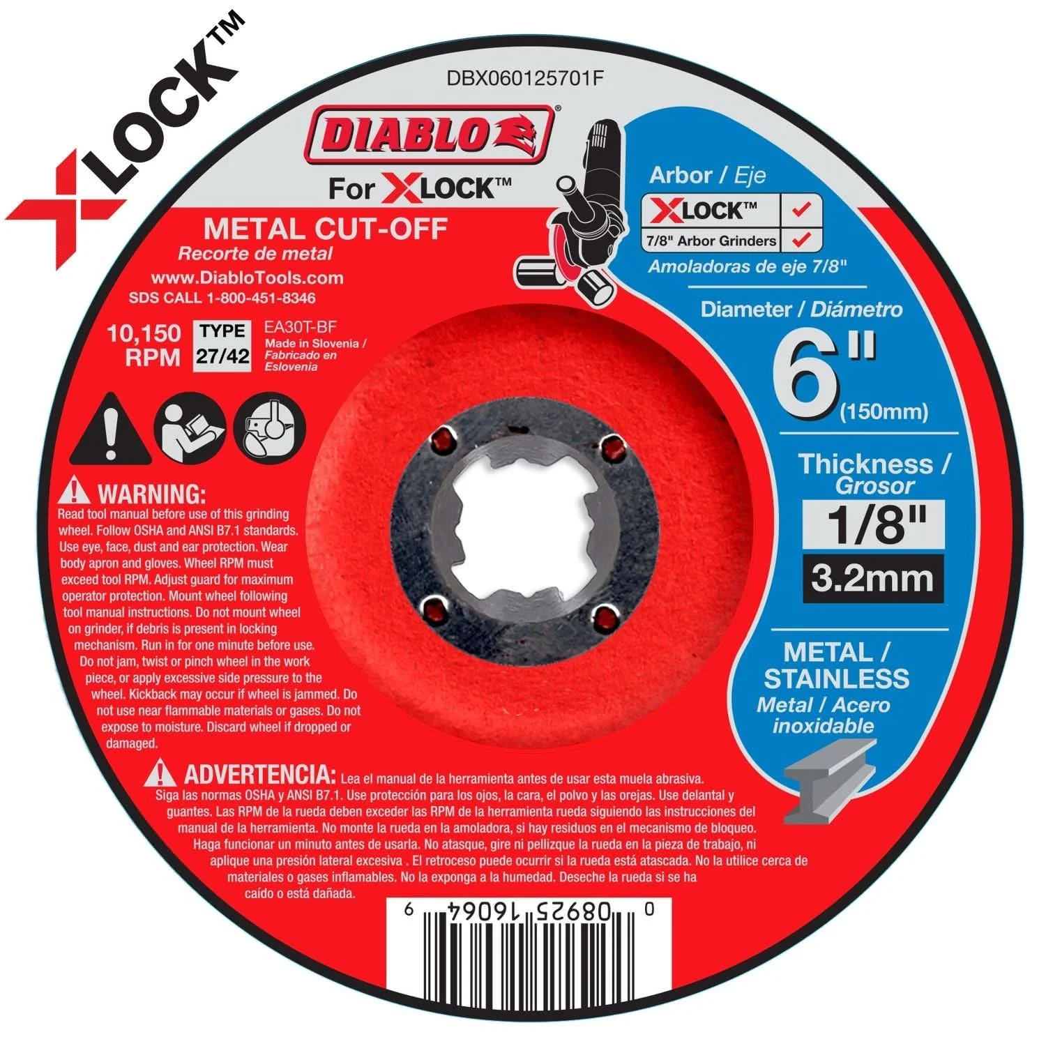 Diablo DBX060125701F 6 in. Type 27/42 Metal Cut-Off Disc for X-Lock and All Grinders - Image 1