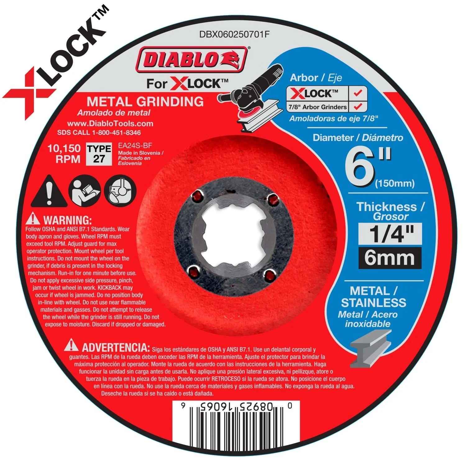 Diablo DBX060250701F 6 in. Type 27 Metal Grinding Disc for X-Lock and All Grinders - Image 1