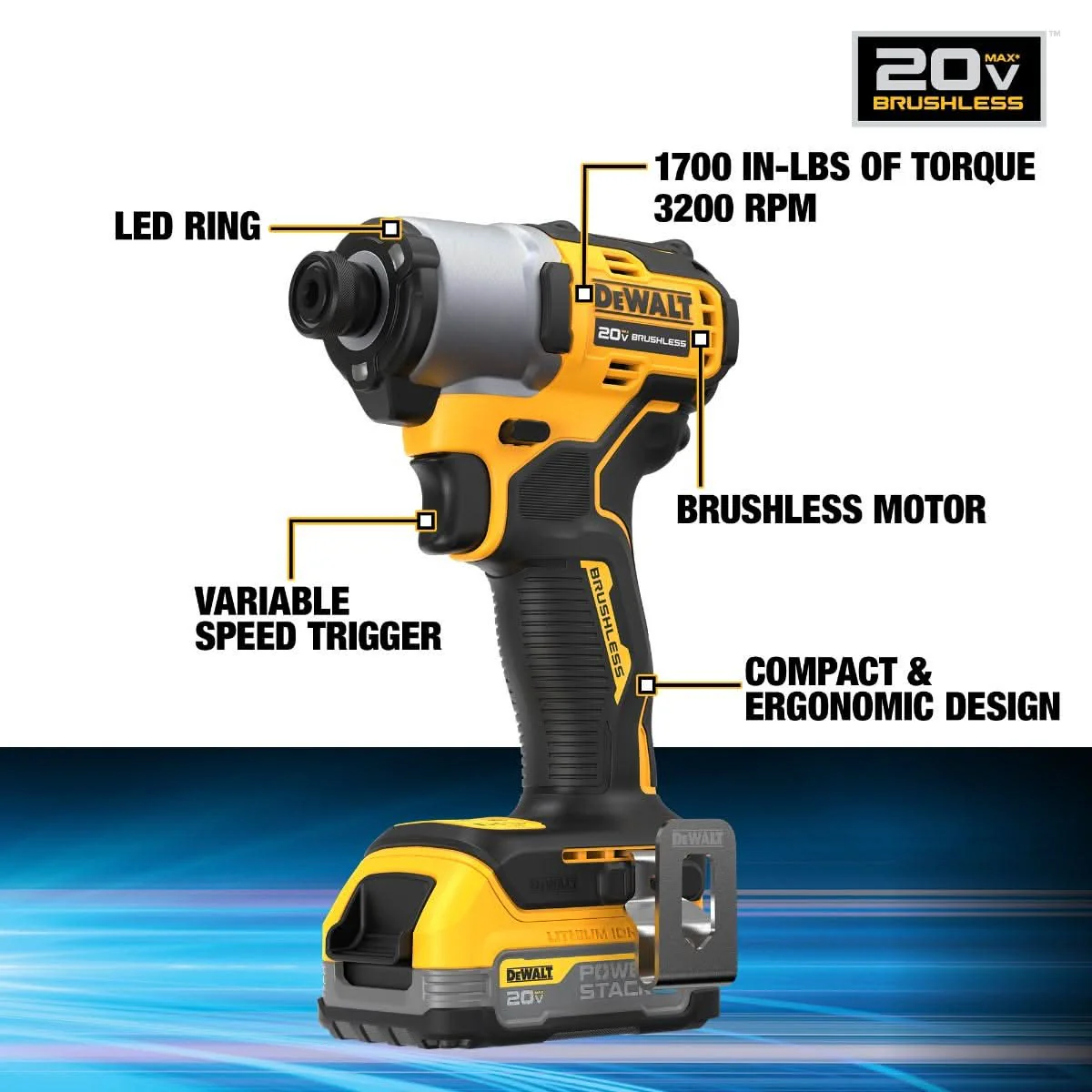 DEWALT DCF840E1 20V MAX* Brushless 1/4 in. Impact Driver PowerStack Kit - Image 2