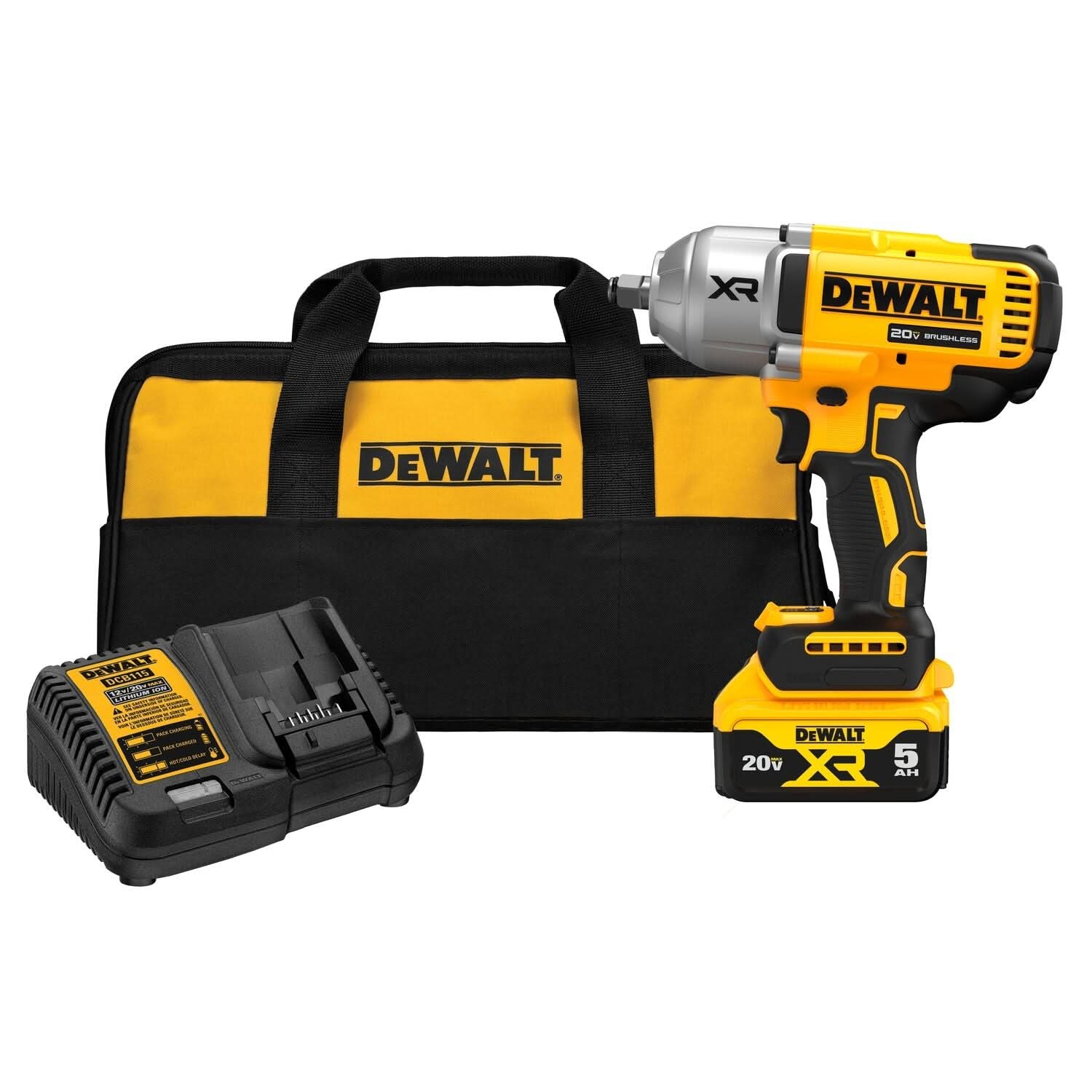 DeWalt DCF900P1 20V MAX XR 1/2″ High Torque Impact Wrench with Hog Ring Anvil & Oil-Resistant 5.0Ah Batteries Kit