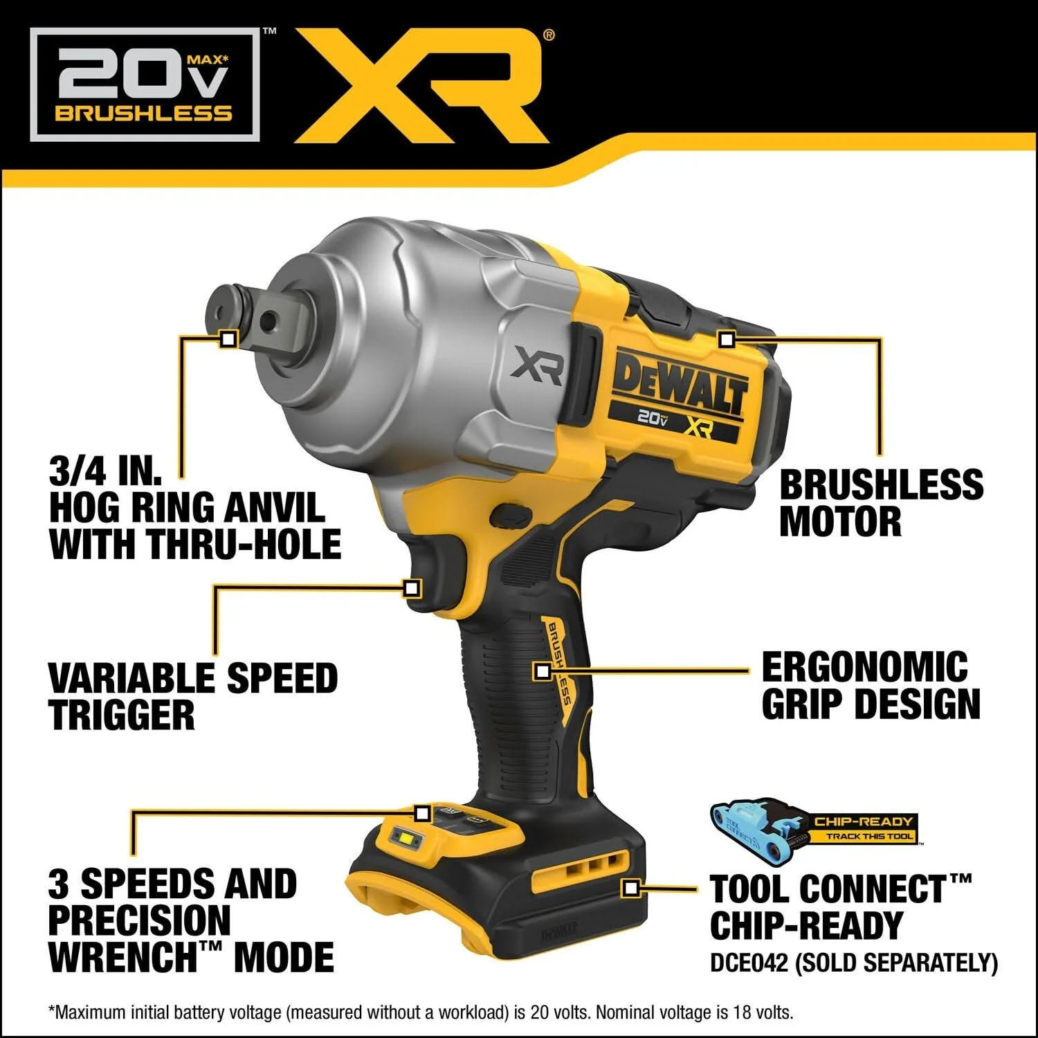 DeWalt DCF964B 20V MAX* XR Brushless 3/4 in. High Torque Impact Wrench w/ Hog Ring Anvil (Tool Only) - Image 2