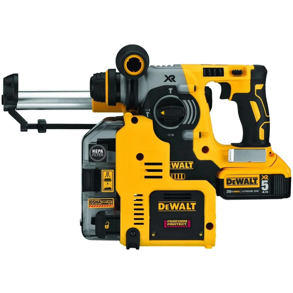 DeWalt DCH273P2DHO 20V Max XR Brushless 1″ L-Shape SDS Plus Rotary Hammer Kit w/ Dust Extractor
