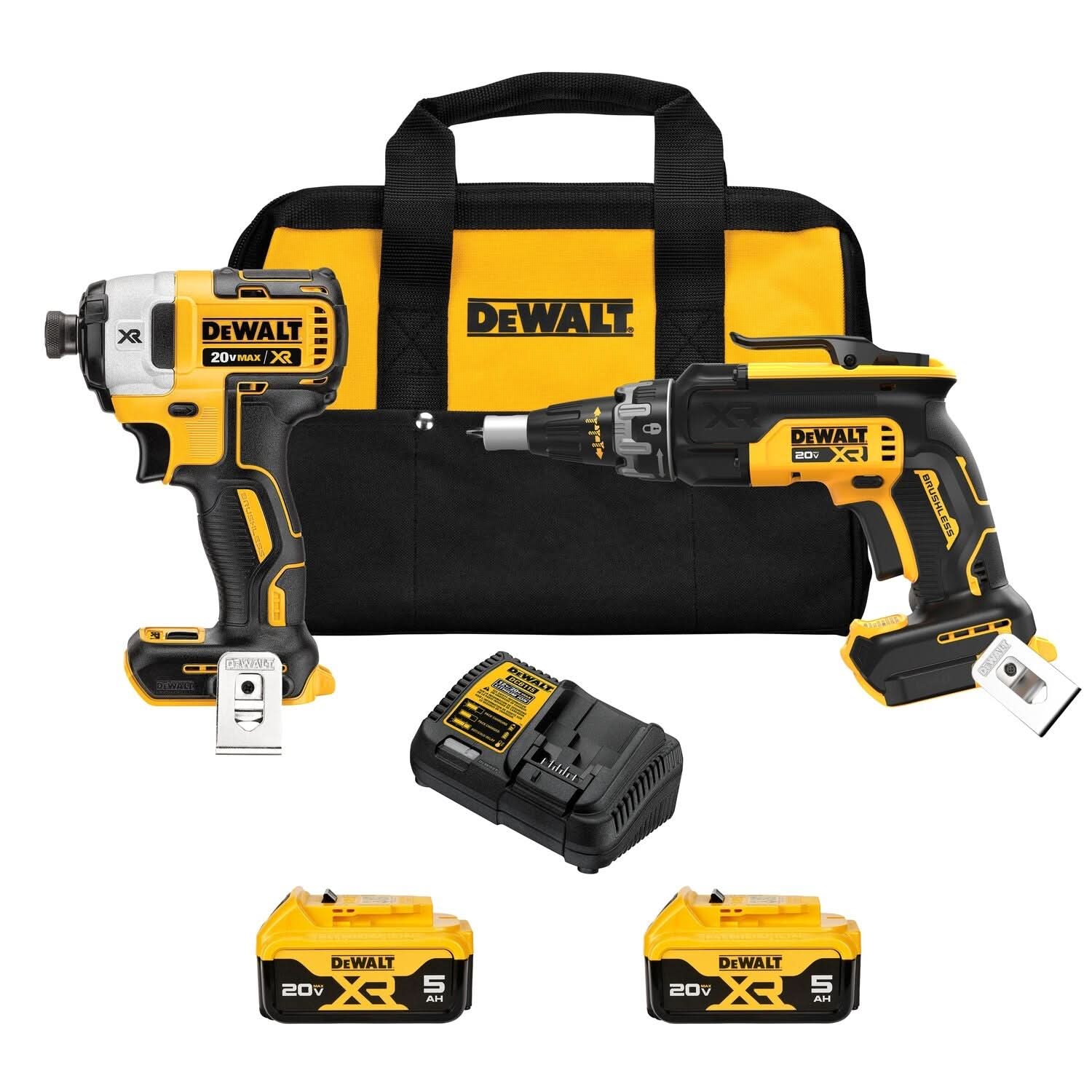 DeWalt DCK268P2 20V MAX XR Brushless Drywall Screwgun & Impact Driver 5.0Ah Combo Kit - Image 1