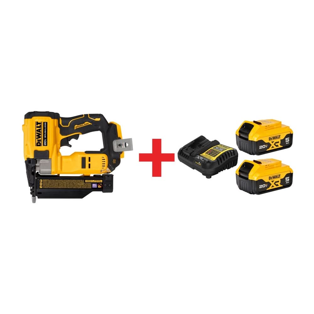 DeWalt 20V MAX ATOMIC 23GA Brushless Pin Nailer with 20V MAX XR 5.0Ah Battery & Charger Starter Kit - Image 1