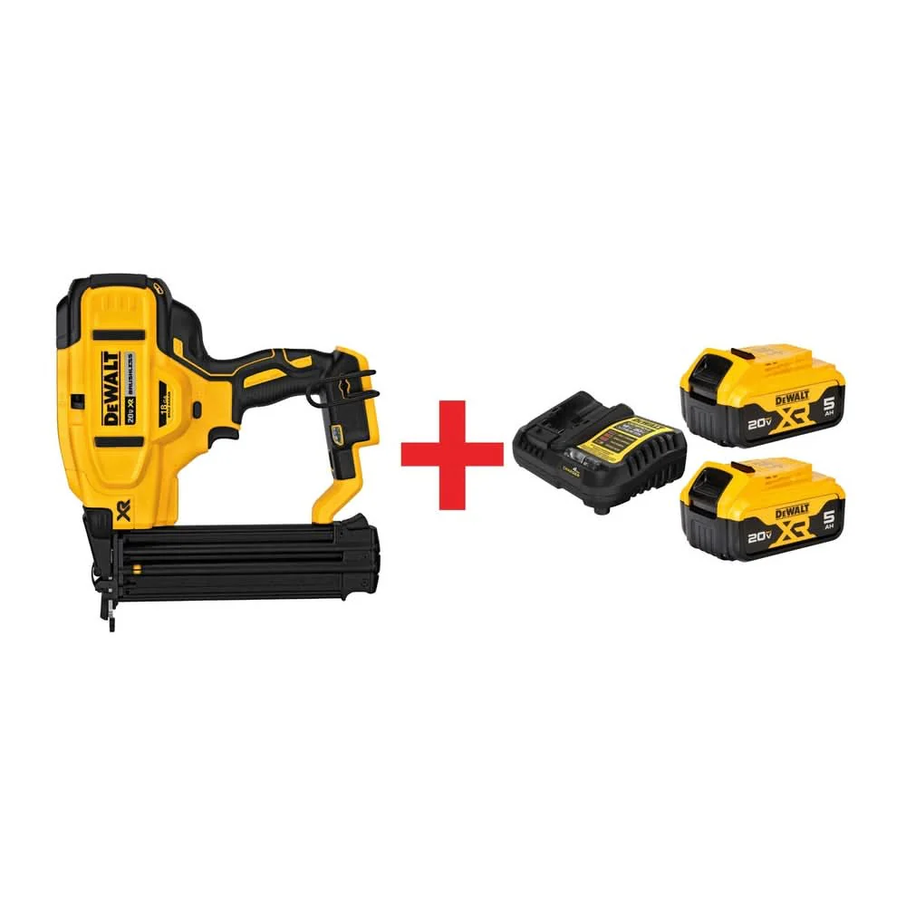 DeWalt 20V MAX XR 18GA Brad Nailer with 20V MAX XR 5.0Ah Battery & Charger Starter Kit - Image 1
