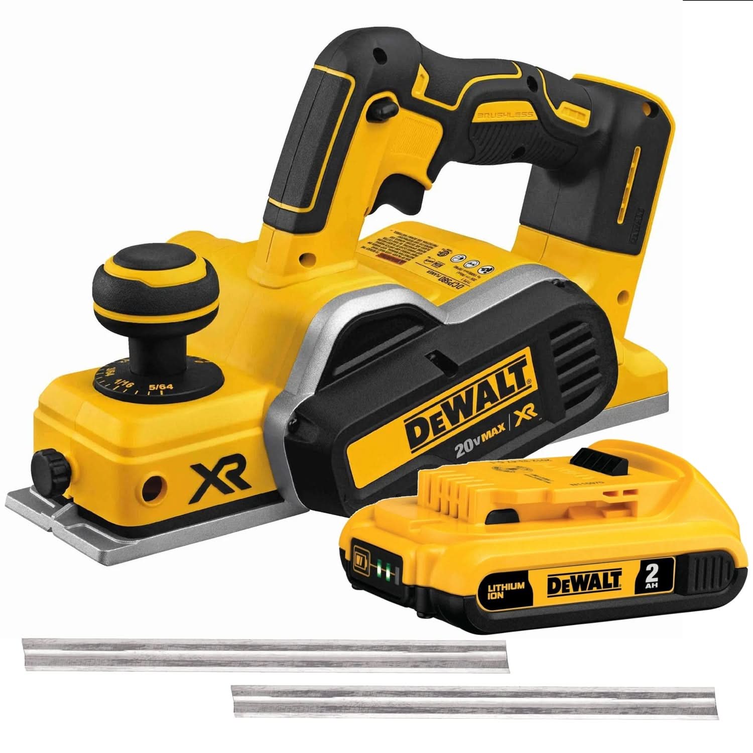 DeWalt Dewalt 20V MAX Brushless Planer with FREE 2.0Ah Compact Battery & Reversible Carbide Planer Blade 2-Pack - Image 1