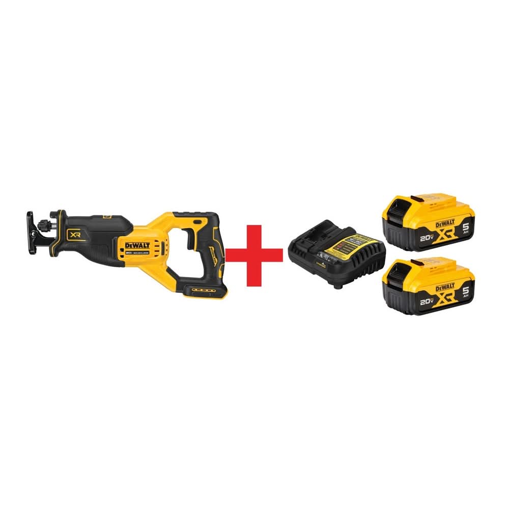 DeWalt 20V MAX XR Brushless Cordless Reciprocating Saw with 20V MAX XR 5.0Ah Battery & Charger Starter Kit - Image 1