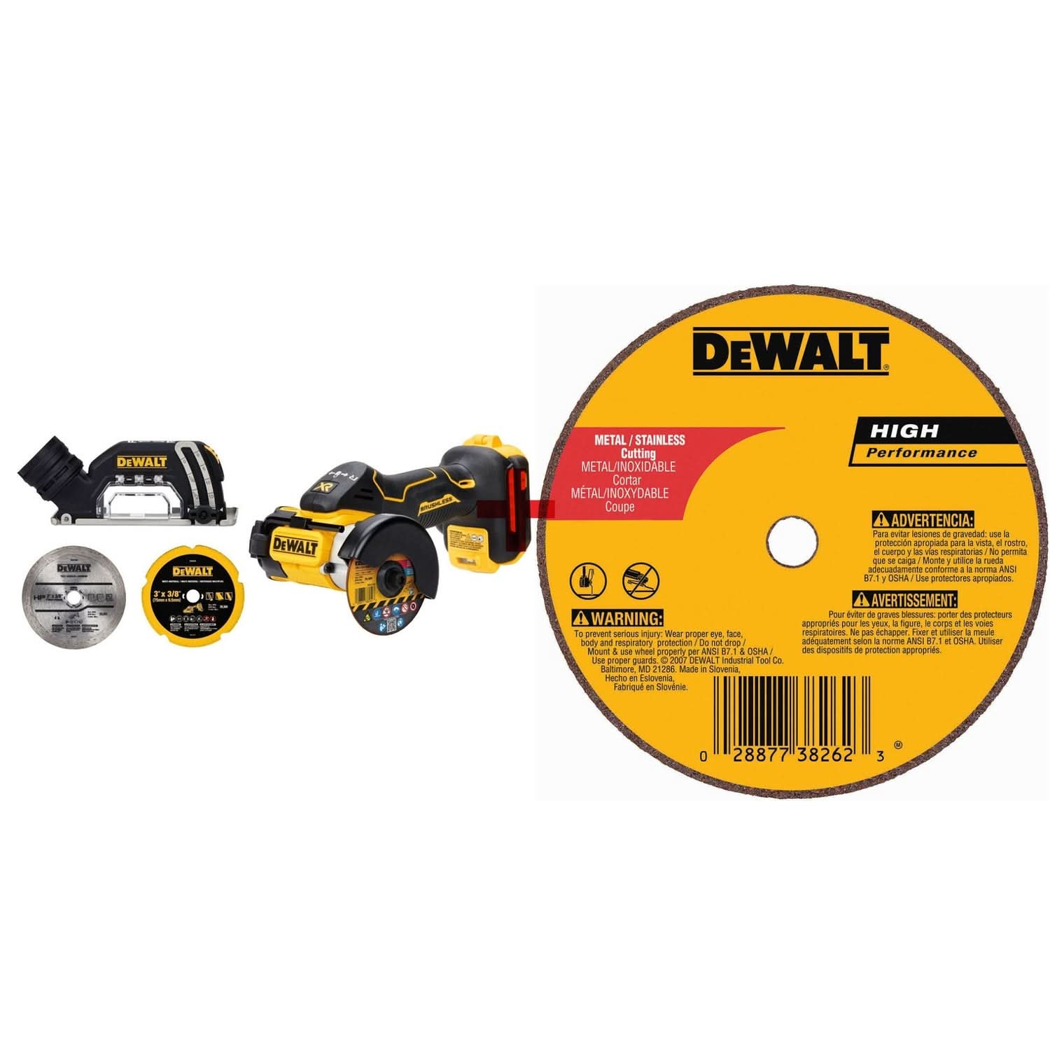 DeWalt 20V MAX XR Brushless 3 in. Cut-Off Tool (Tool Only) with 3″ X 1/16″ X 3/8″ A60T Long Life Wheel