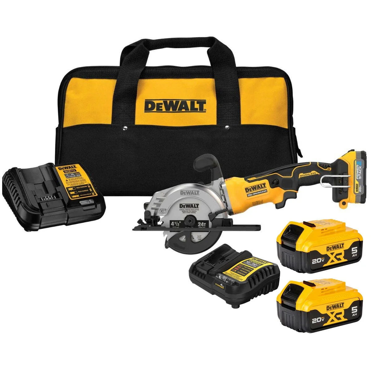 DeWalt DCS571E1 ATOMIC 20V MAX Brushless 4-1/2 in. Circular Saw 1.7Ah Kit + TWO 5.0Ah Batteries