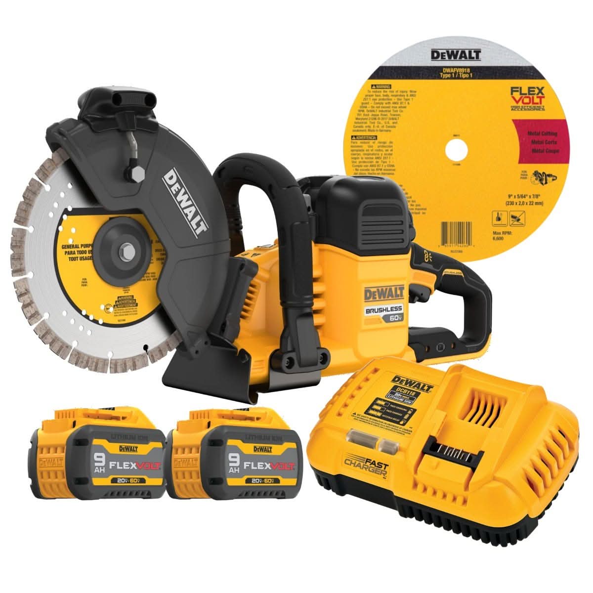 DeWalt DCS692X2 FLEXVOLT 60V MAX Brushless 9″ Cut-off Saw 9.0Ah Kit
