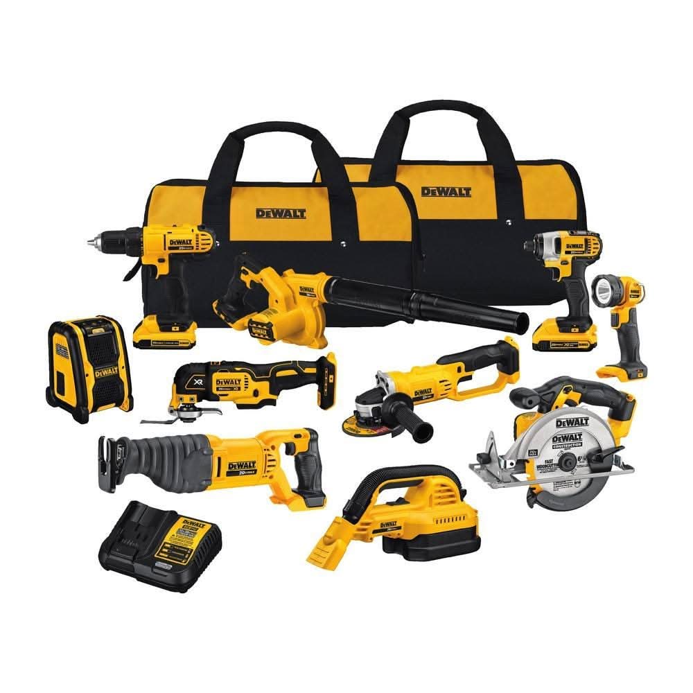 DeWalt 20V MAX 10-Tool Combo 2.0Ah Kit w/ ATOMIC 20V MAX 1/2 in. Impact Wrench with Hog Ring Anvil - Image 2