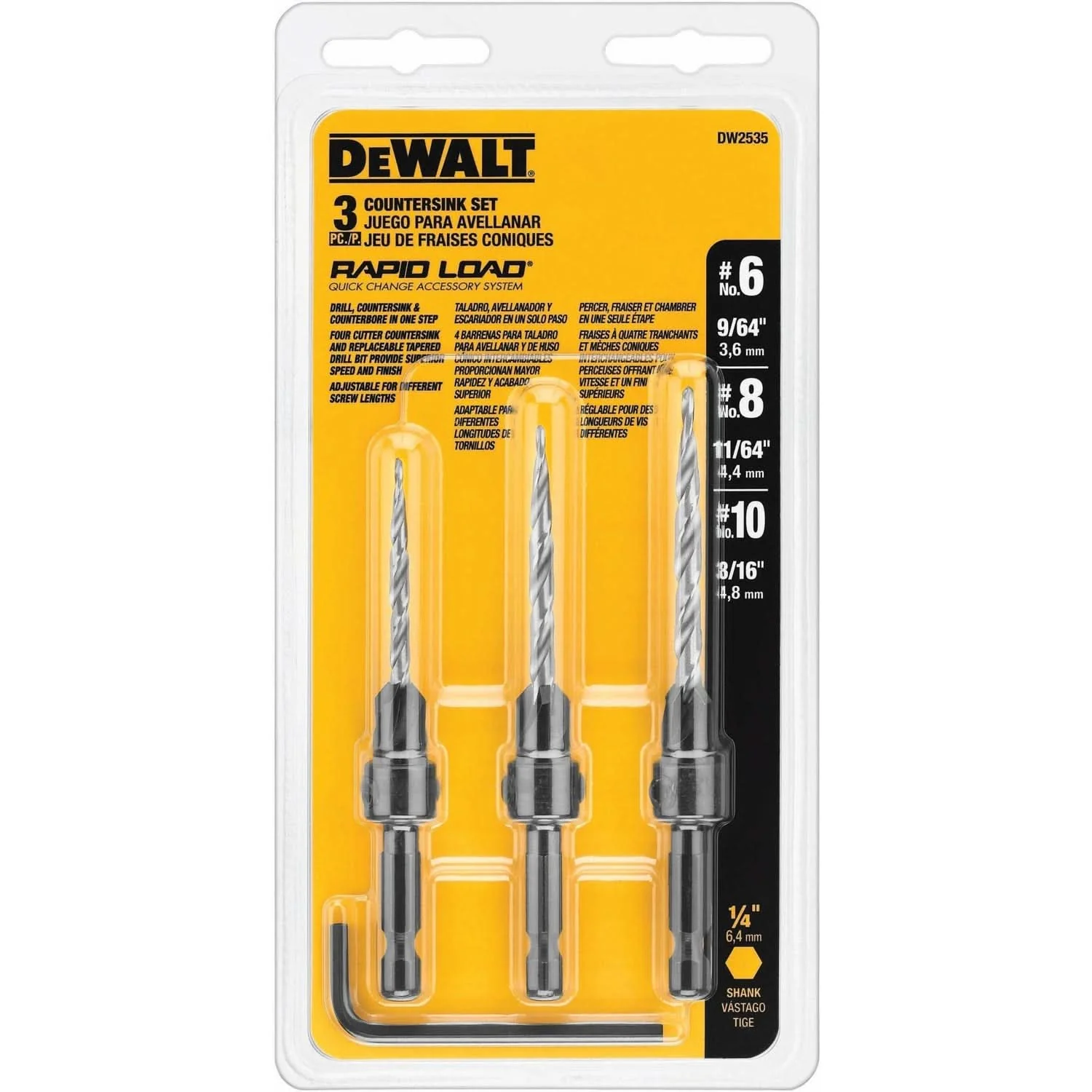 Dewalt Dw2535 3-Piece Countersink Set (#6, #8, #10) - Image 2