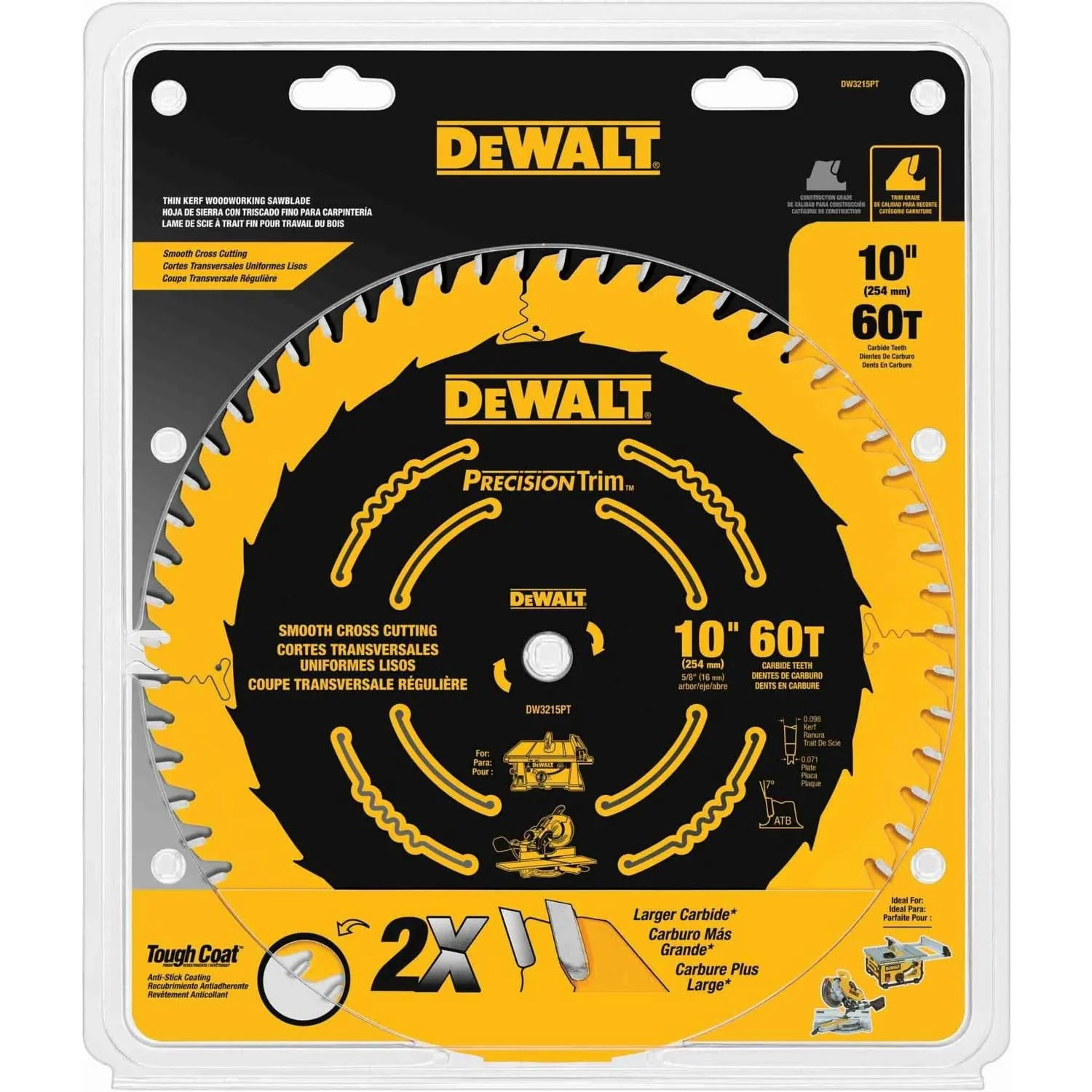 DeWalt DW3215P-Tooth 10 in. 60-Tooth Smooth Crosscutting Saw Blade - Image 1