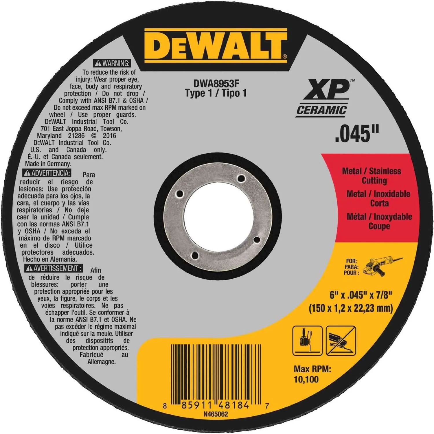Dewalt DWA8953F 6″ X .045″ X 7/8″ T1 XP CER Cut-Off Wheel