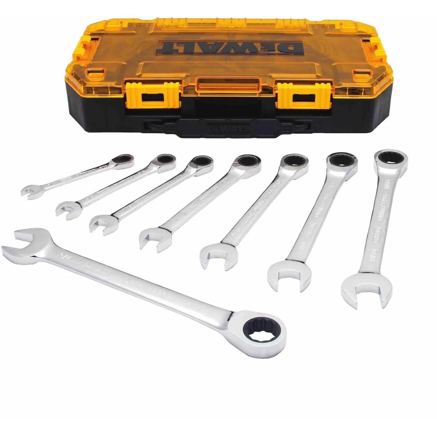 Dewalt DWMT74733 8 Piece Full Polish Ratcheting Combination Wrench Set - Image 1