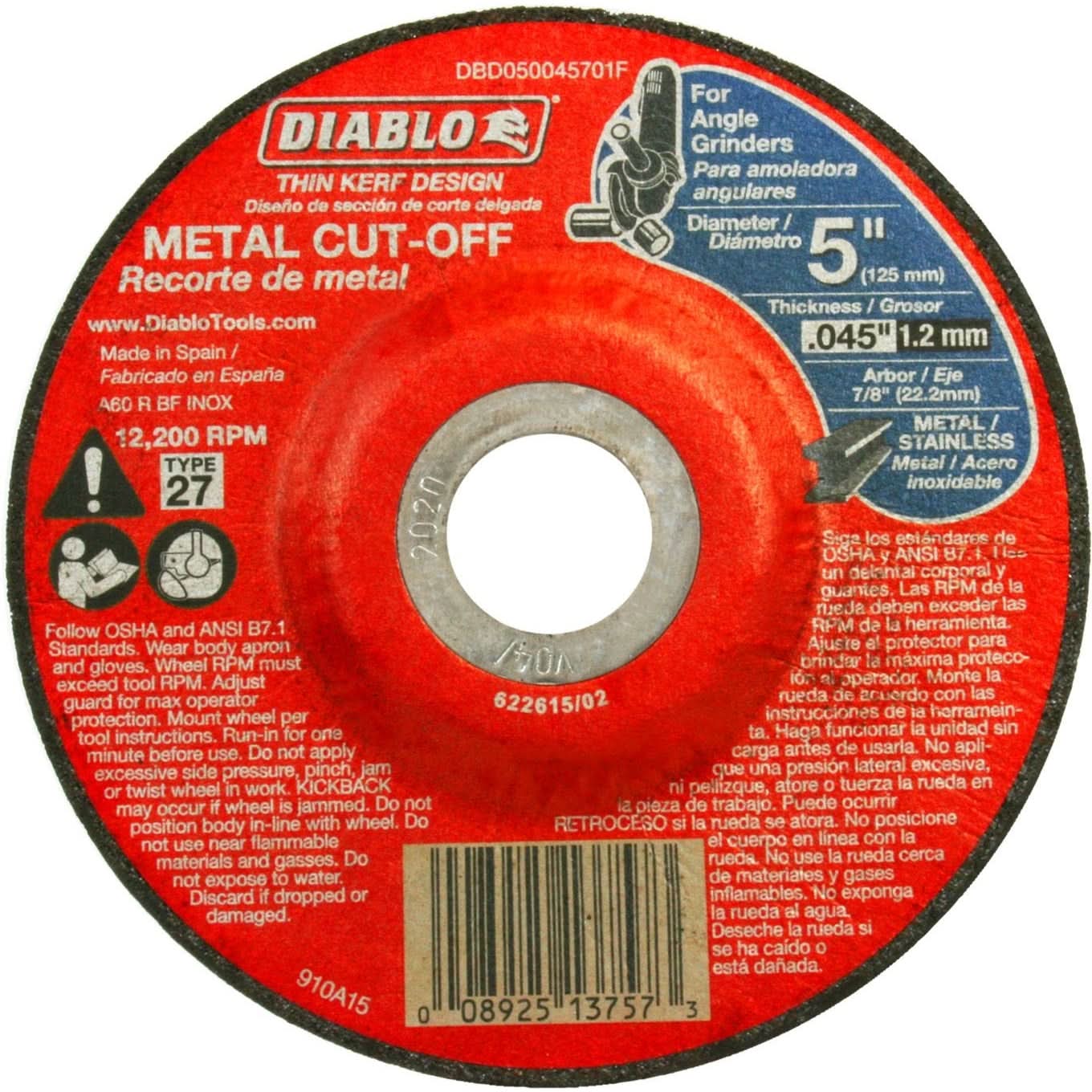 Diablo DBD050045701F 5 in. Type 27 Metal Cut-Off Disc (25-Pack)