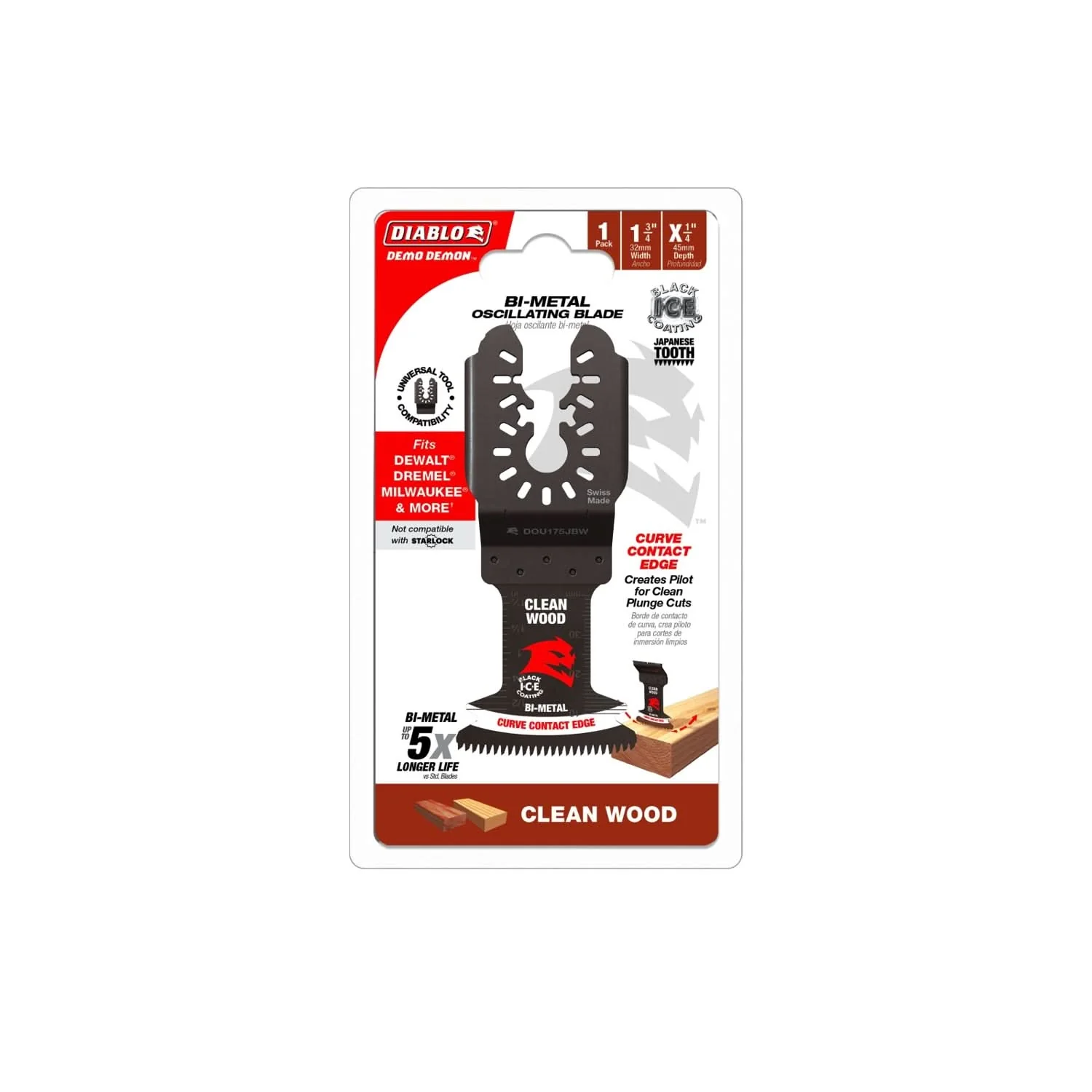 Diablo DOU175JBW3 Demo Demon 1-3/4 in. Bi-Metal Oscillating Blades for Clean Wood (3-Pack)