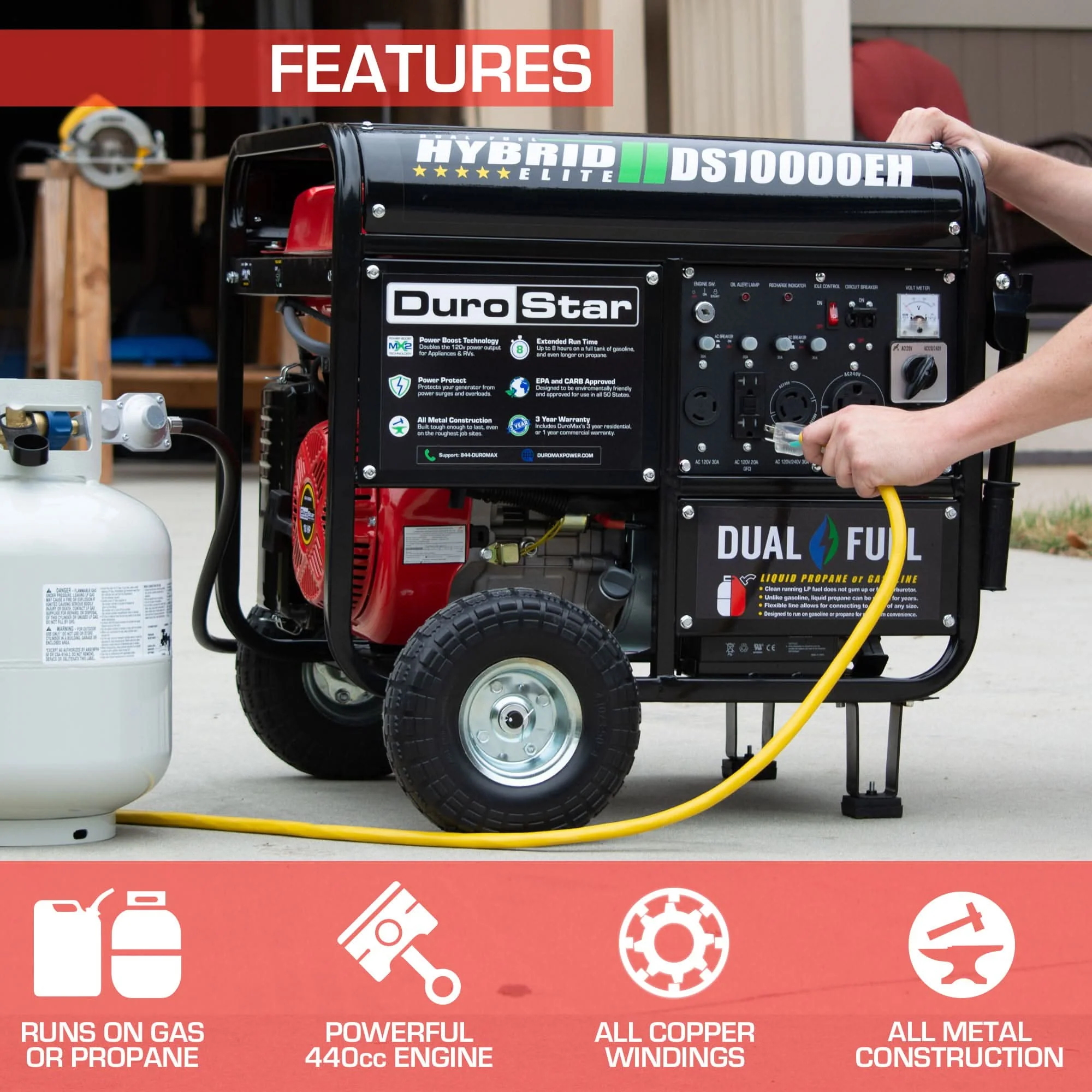 DuroStar DS10000EH 10,000-Watt 439cc Dual Fuel Hybrid Generator w/ Electric Start - Image 2