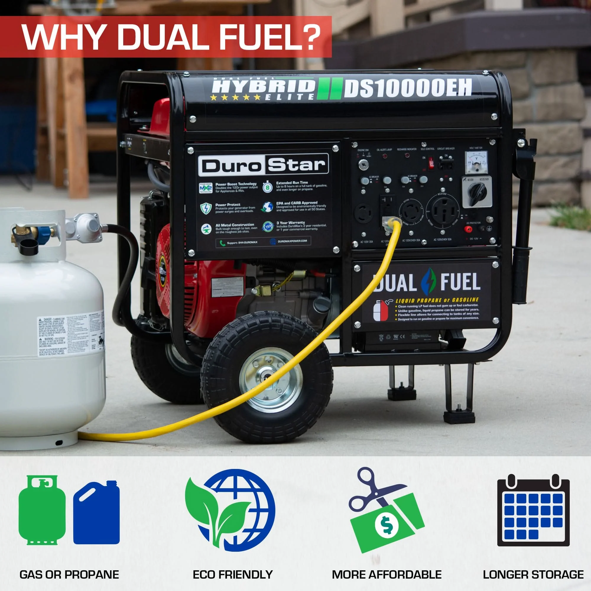 DuroStar DS10000EH 10,000-Watt 439cc Dual Fuel Hybrid Generator w/ Electric Start - Image 3
