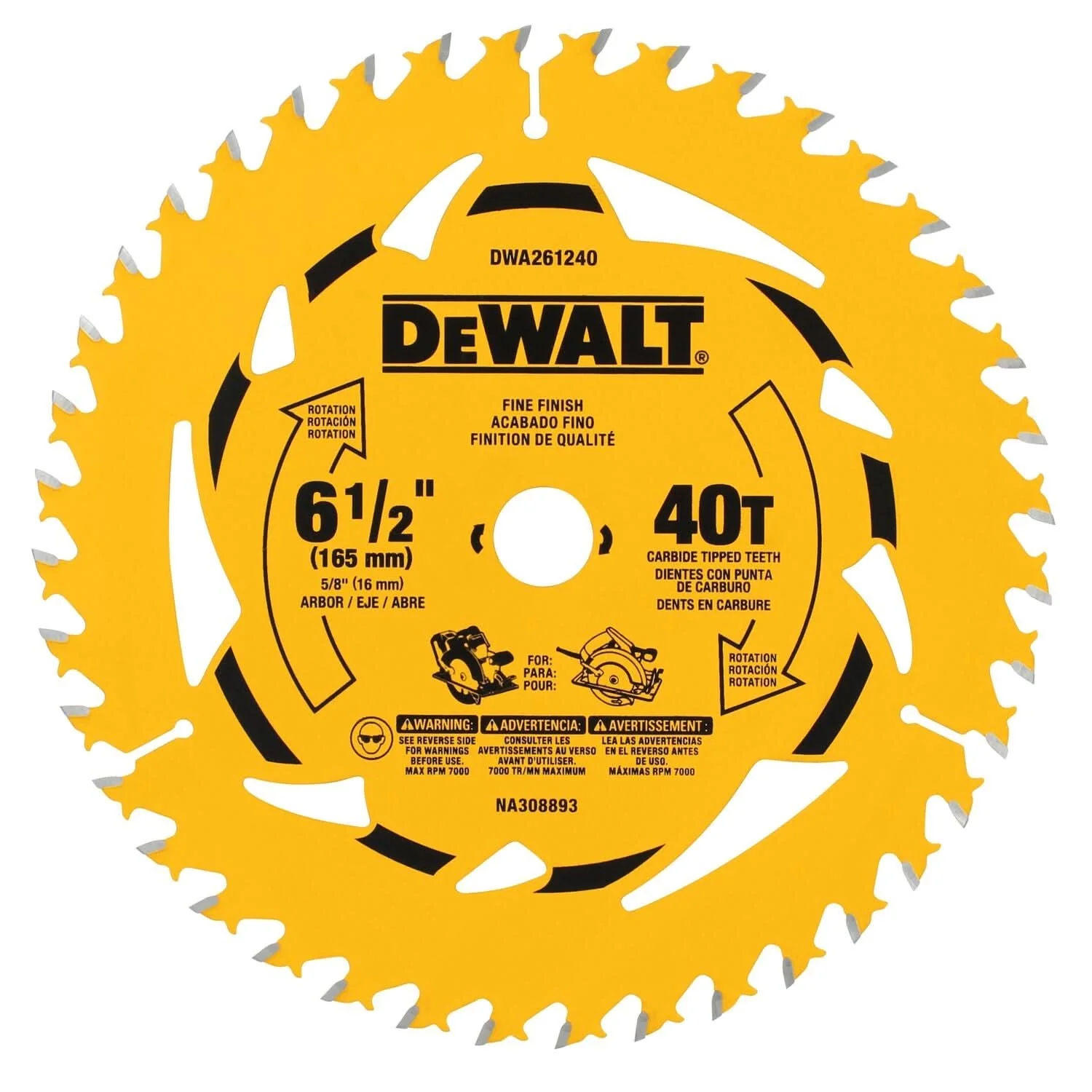 DeWalt DWA261240 6-1/2 in. 40T Carbide-Tipped Framing Saw Blade