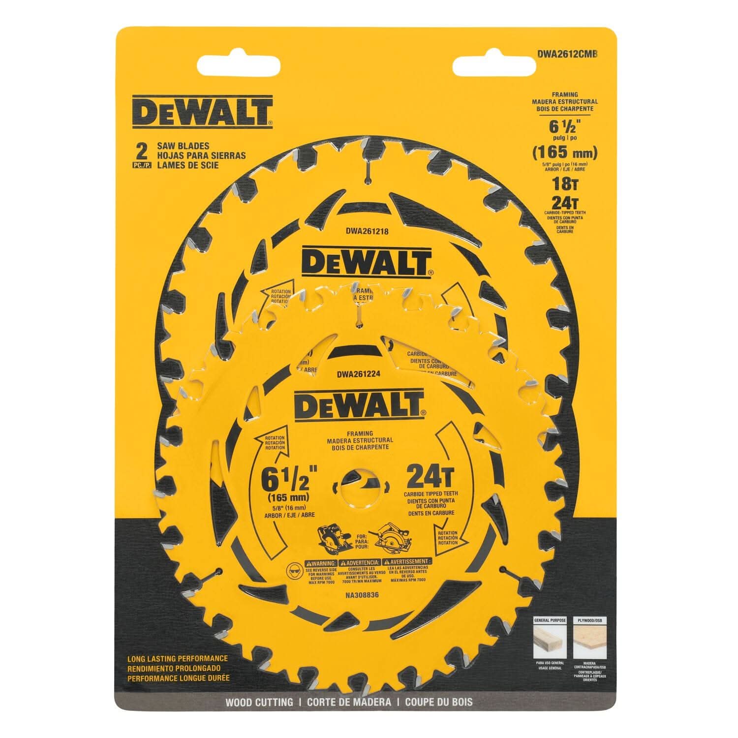 DeWalt DWA2612CMB 6-1/2 in. 18T + 24T Carbide-Tipped Framing Saw Blade Combo Pack - Image 3