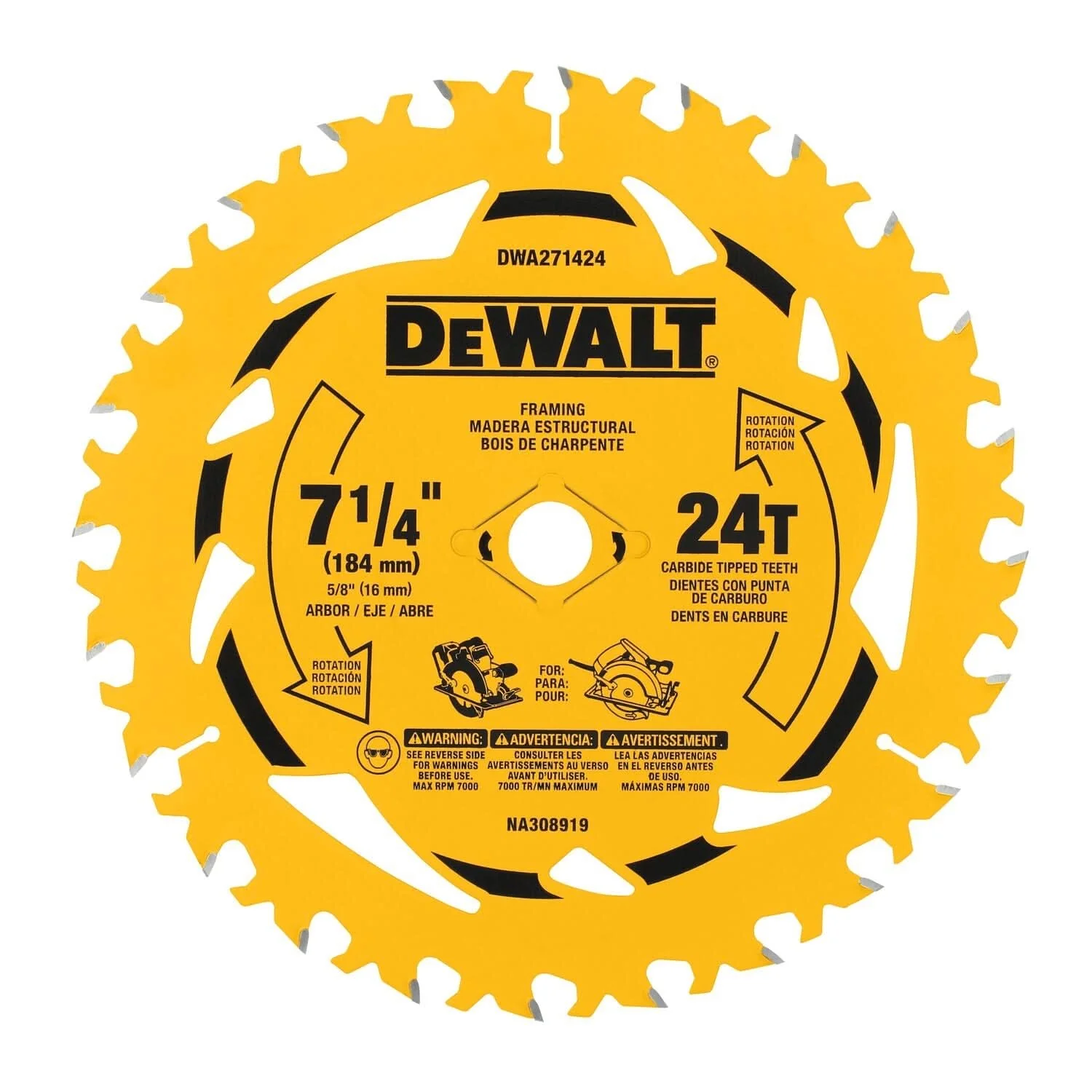 DeWalt DWA271424 7-1/4 in. 24T Carbide-Tipped Faming Saw Blade