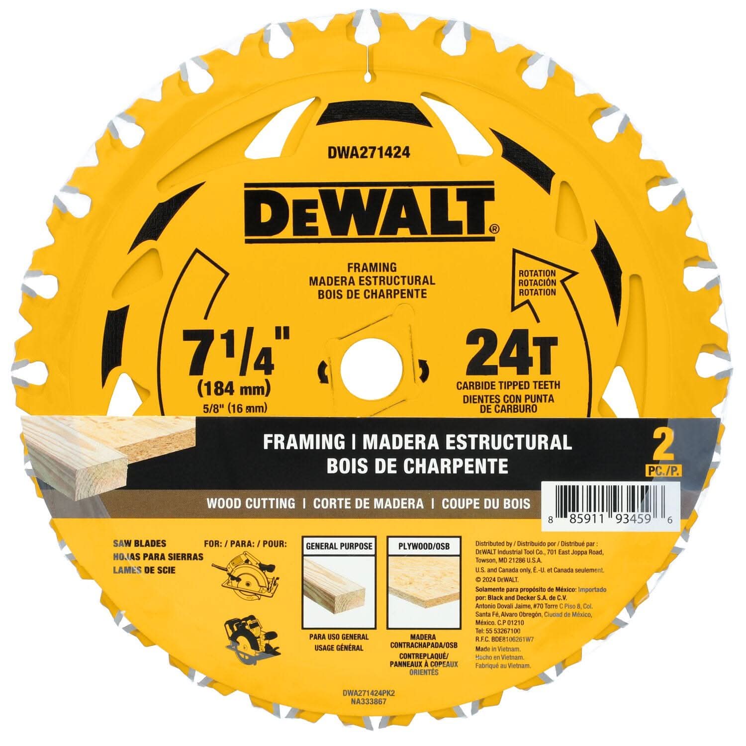 DeWalt DWA271424PK2 7-1/4 in. 24T Carbide-Tipped Framing Saw Blade (2-Pack) - Image 3