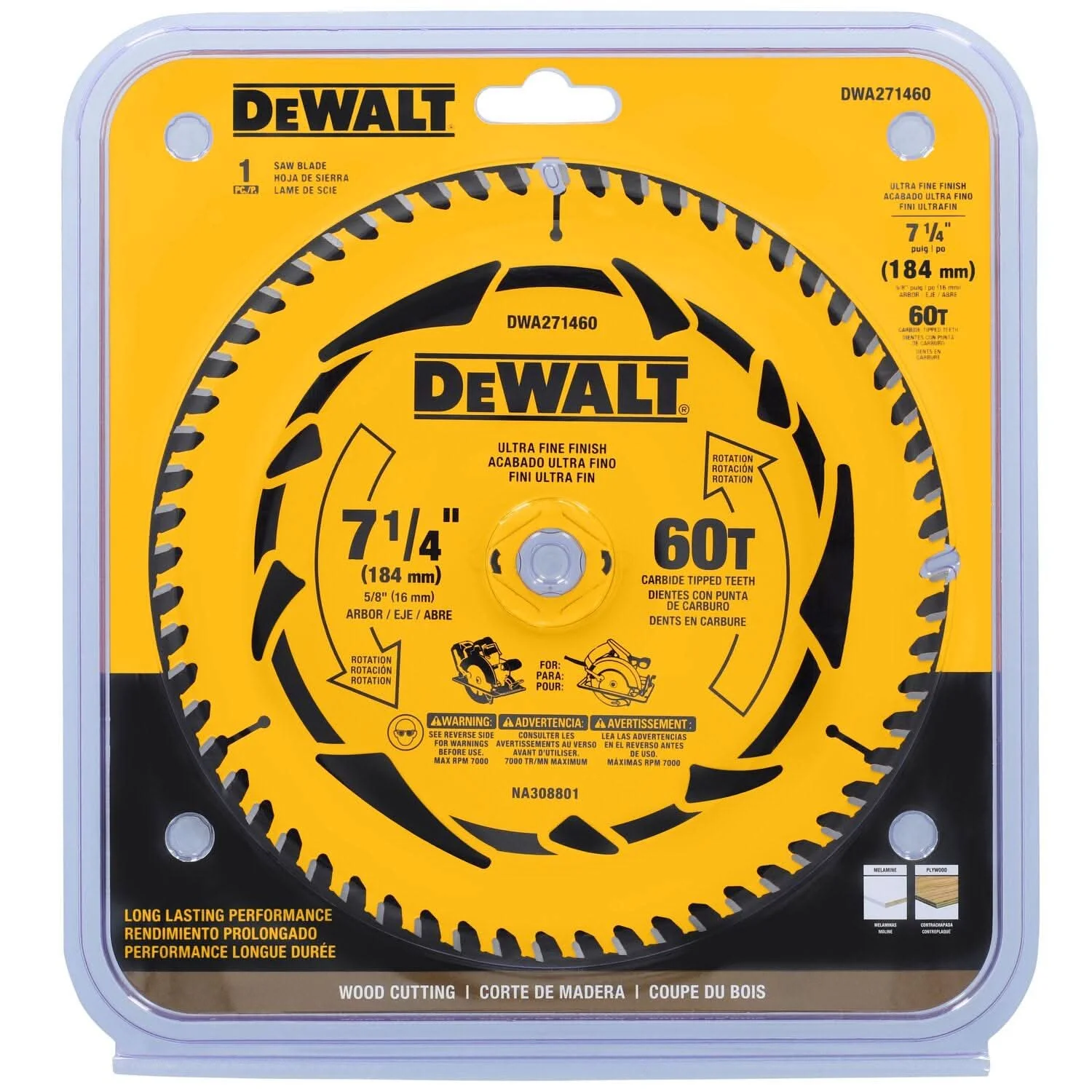 DeWalt DWA271460 7-1/4 in. 60T Carbide-Tipped Ultra Fine Finish Saw Blade - Image 3