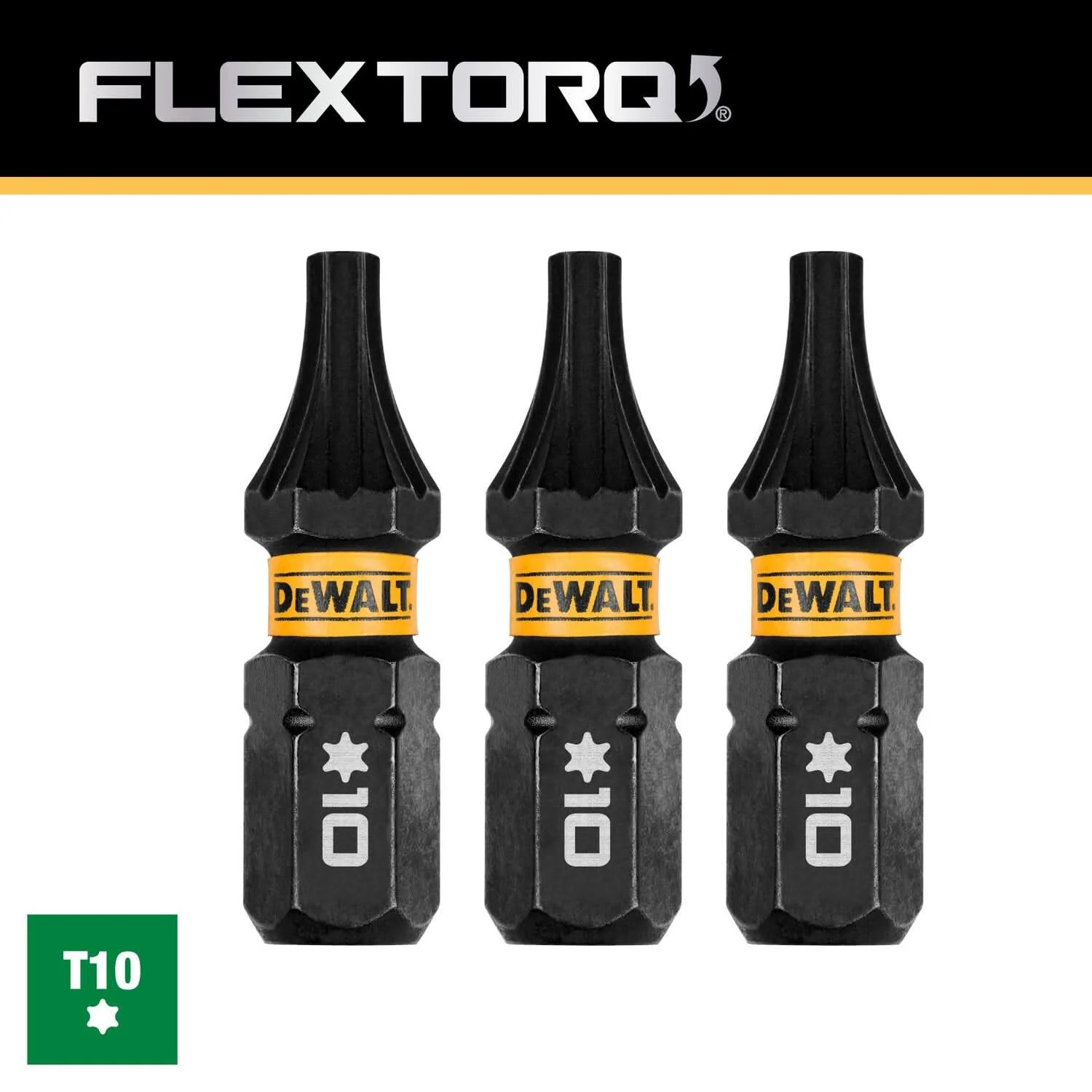 DeWalt DWAF1TX10IR3 FlexTorq Impact Ready Screwdriving Bit, T10, 1 in. (3-Pack) - Image 3