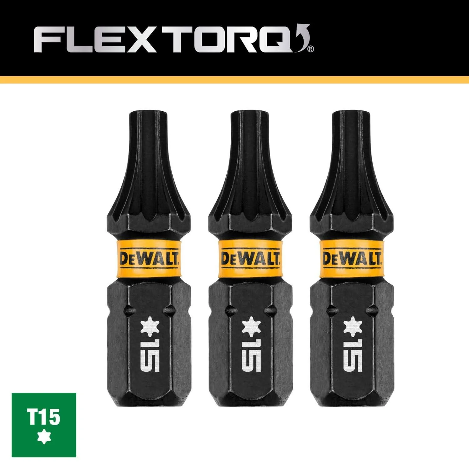 DeWalt DWAF1TX15IR3 FlexTorq Impact Ready Screwdriving Bit, T15, 1 in. (3-Pack) - Image 3