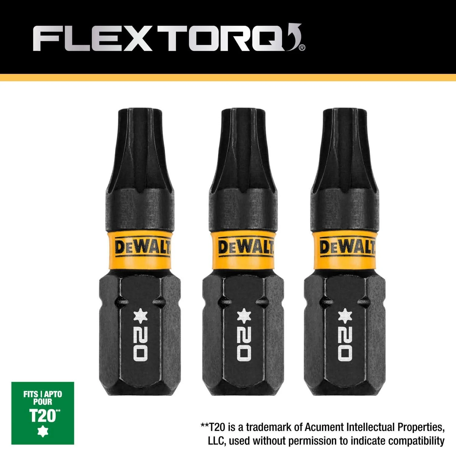 DeWalt DWAF1TX20IR3 FlexTorq Impact Ready Screwdriving Bit, T20, 1 in. (3-Pack) - Image 3