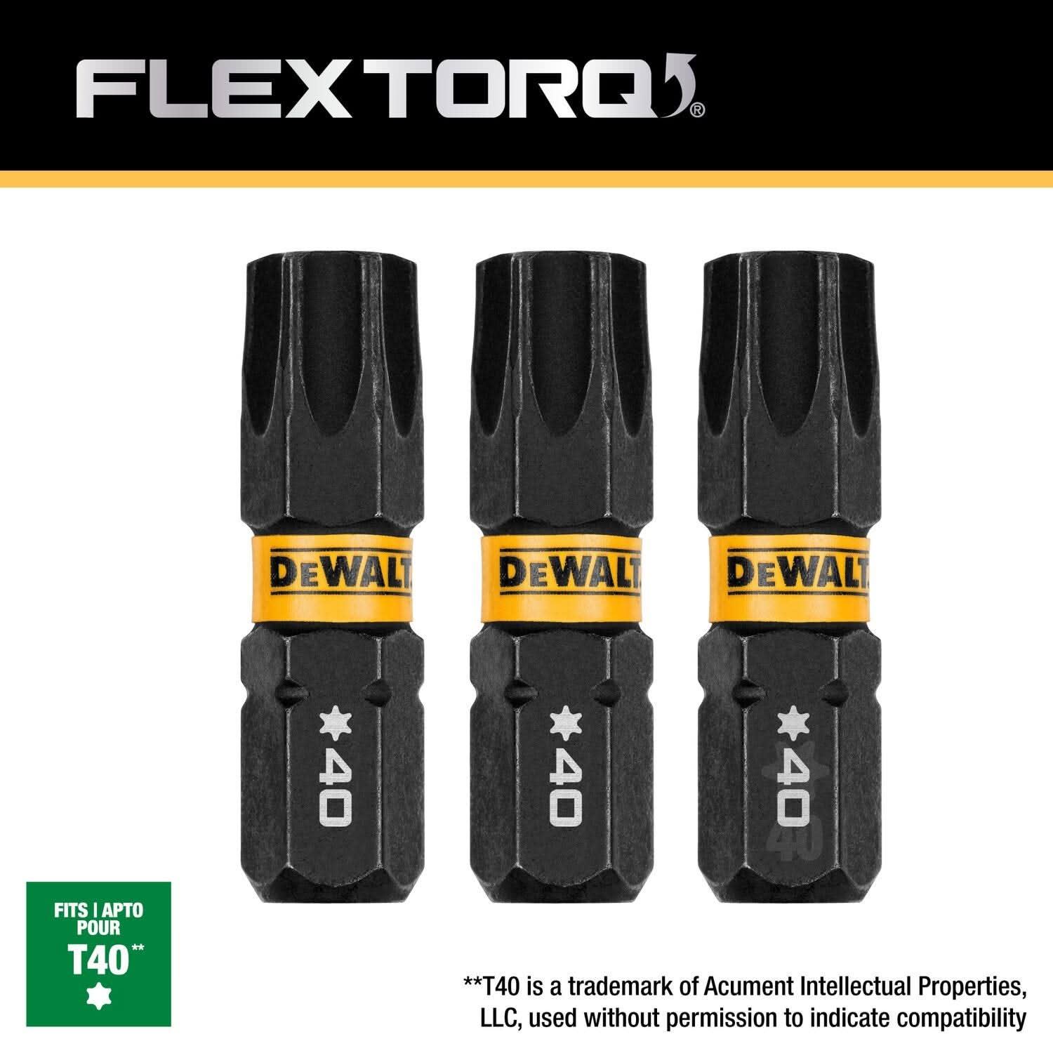 DeWalt DWAF1TX40IR3 FlexTorq Impact Ready Screwdriving Bit, T40, 1 in. (3-Pack) - Image 3
