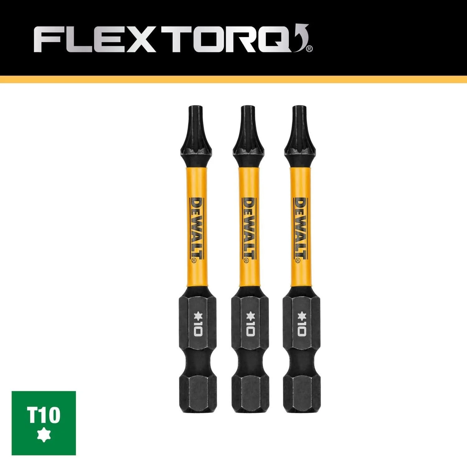 DeWalt DWAF2TX10IR3 FlexTorq Impact Ready Screwdriving Bit, T10, 2-1/4 in. (3-Pack) - Image 3