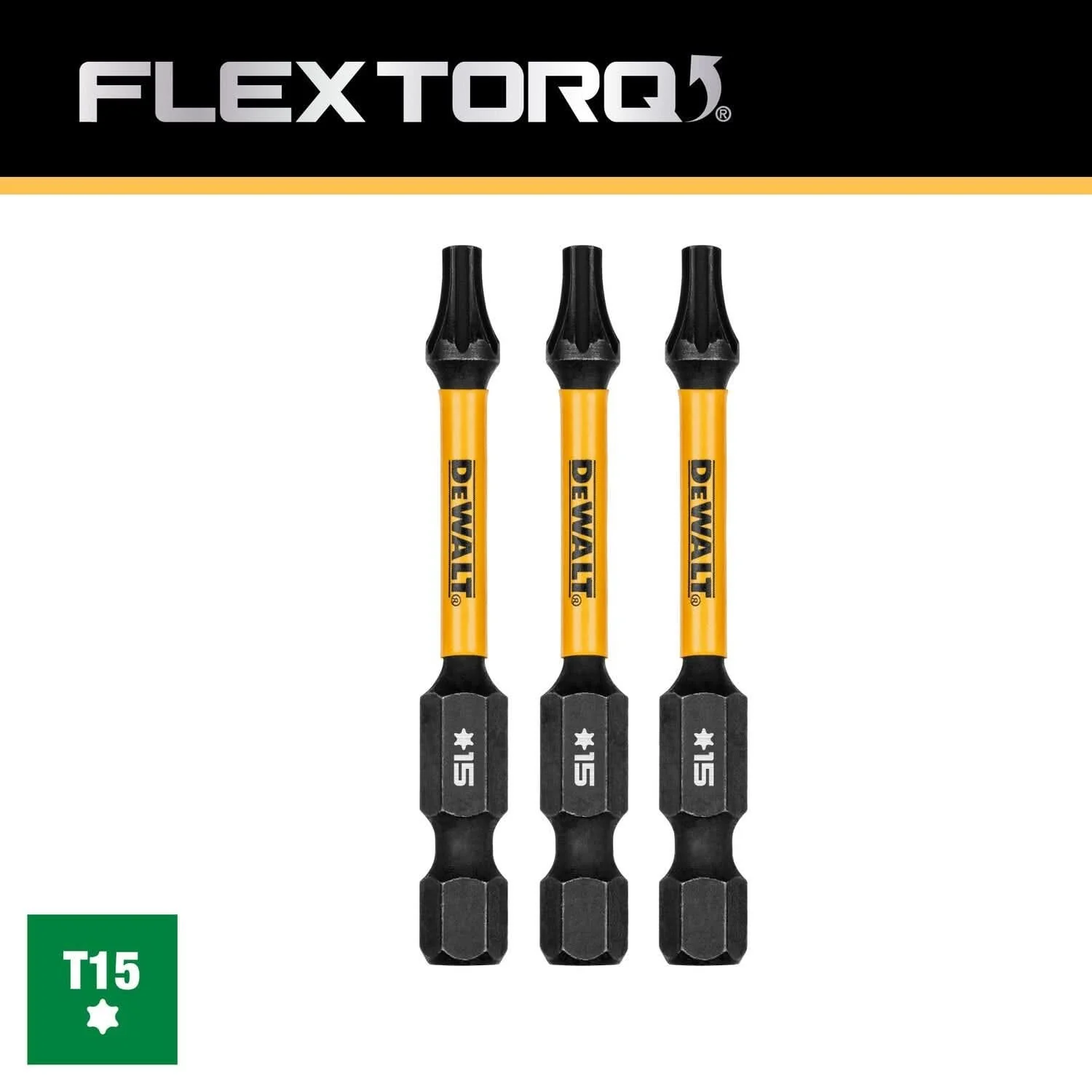 DeWalt DWAF2TX15IR3 FlexTorq Impact Ready Screwdriving Bit, T15, 2-1/4 in. (3-Pack) - Image 3