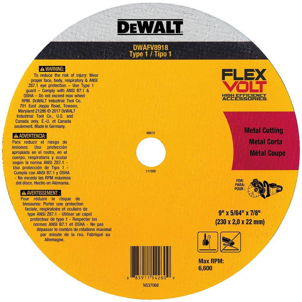 DeWalt DWAFV8918 FlexVOLT 9″ x 5/64″ x 7/8″ Metal Cutoff Wheel