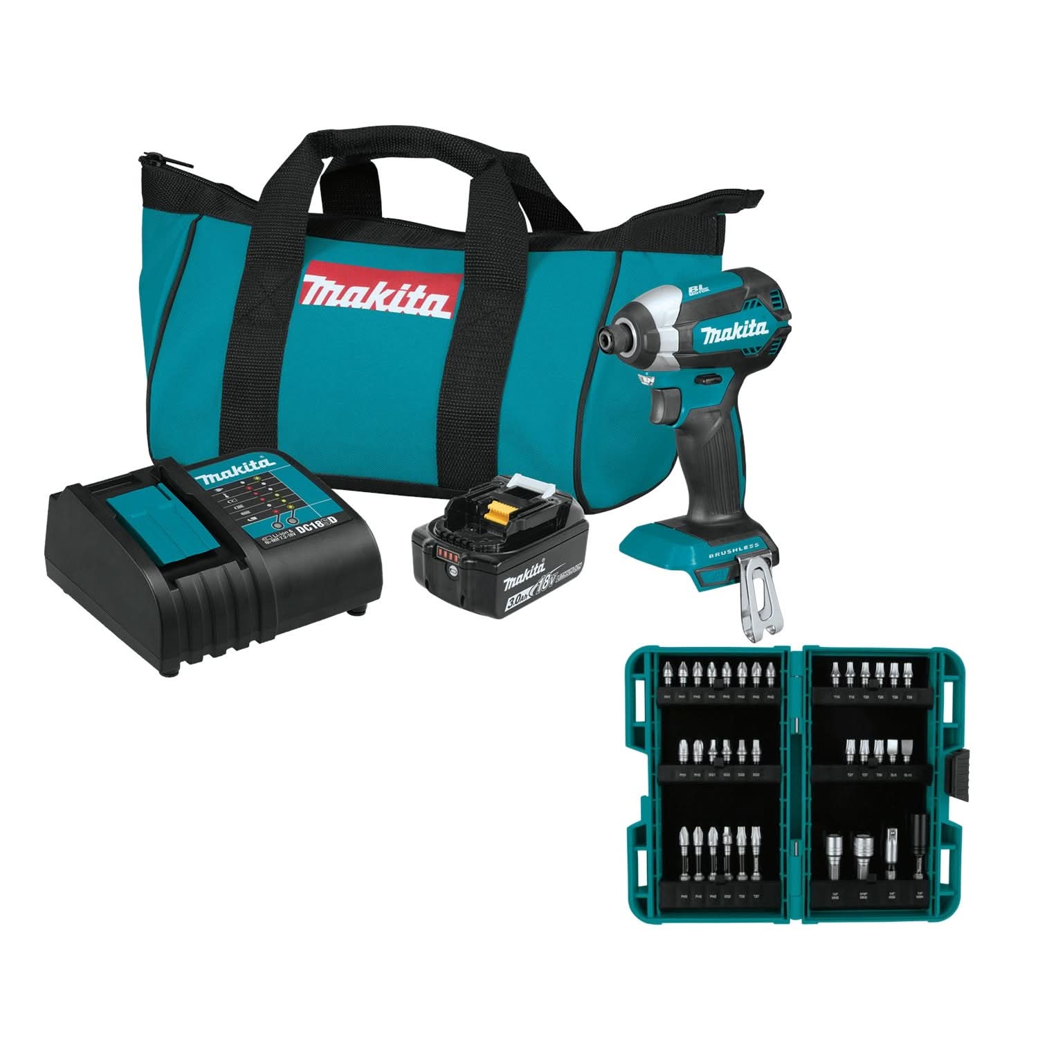 Makita 18V LXT Brushless Cordless Impact Driver 3.0Ah Kit with Impact XPS 35-Piece Impact Bit Set - Image 1