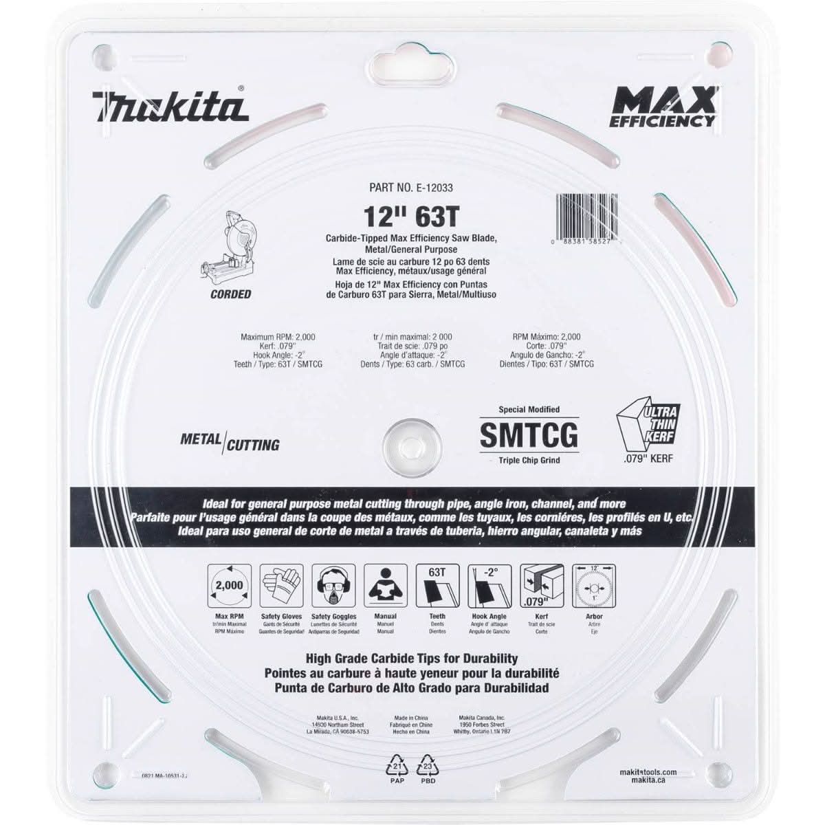 Makita E-12033 12" 63T Carbide-Tipped Max Efficiency Saw Blade, Metal/General Purpose - Image 3