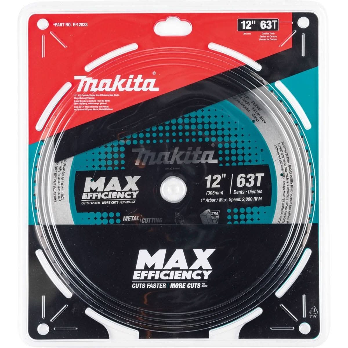 Makita E-12033 12" 63T Carbide-Tipped Max Efficiency Saw Blade, Metal/General Purpose - Image 2
