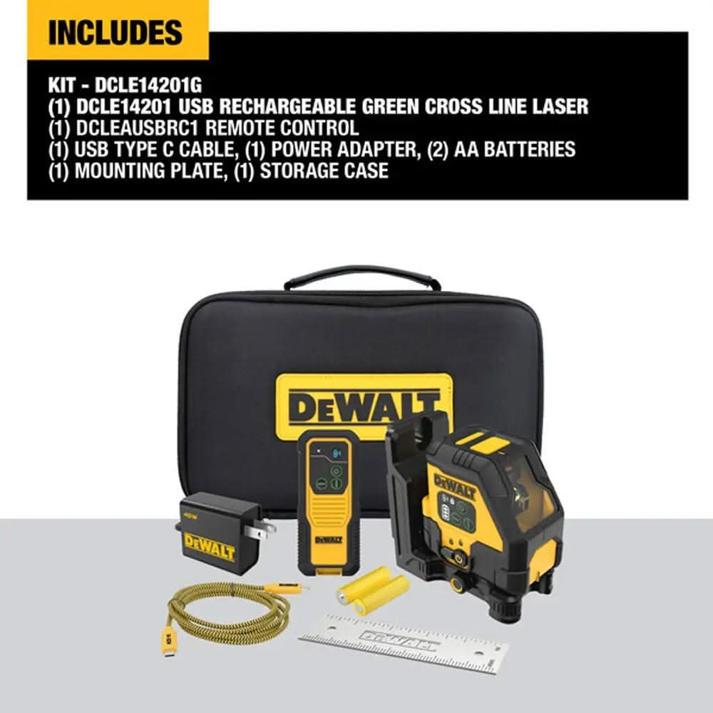 DeWalt DCLE14201G USB Rechargeable Green Cross Line Laser Kit - Image 2